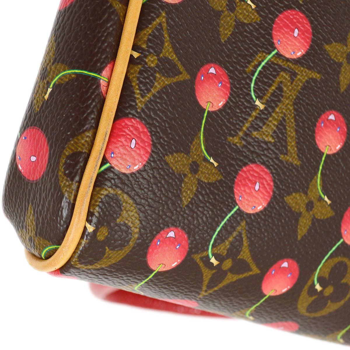 Brown LOUIS VUITTON Cherry Red Monogram Canvas Lizard Exotic Gold Top Handle Bag