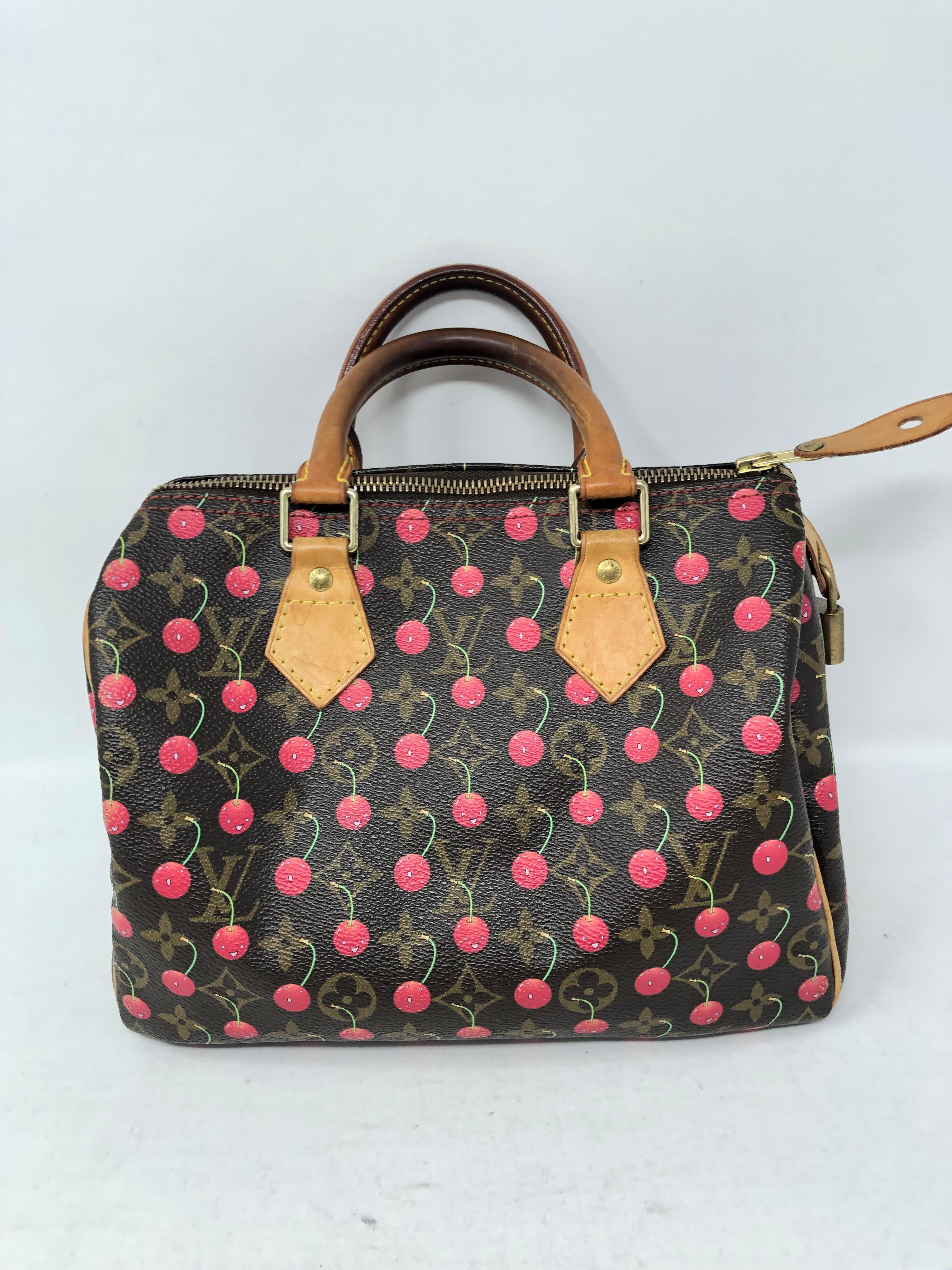 Louis Vuitton Cherry Murakami Speedy 25. Vintage from 2005. Handles have darkened with patina. Some wear throughout but lots of life left. Cute design from limited collection. Collector's piece. Guaranteed authentic.