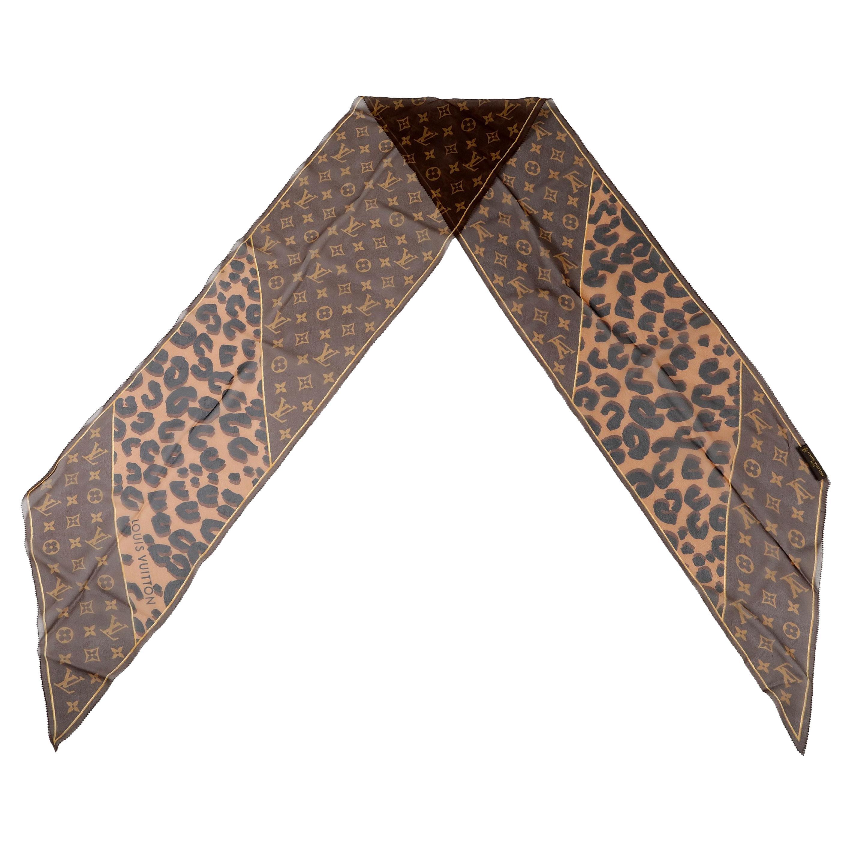 Louis Vuitton Chiffon Cheetah Skinny Scarf For Sale
