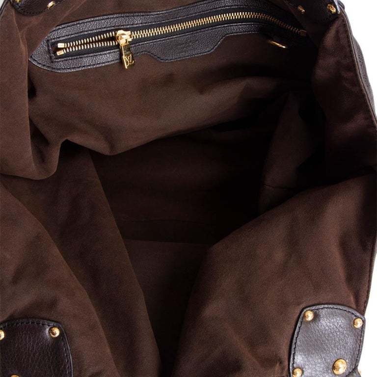 LOUIS VUITTON Chocolate brown leather MONOGRAM MAHINA L Shoulder Bag