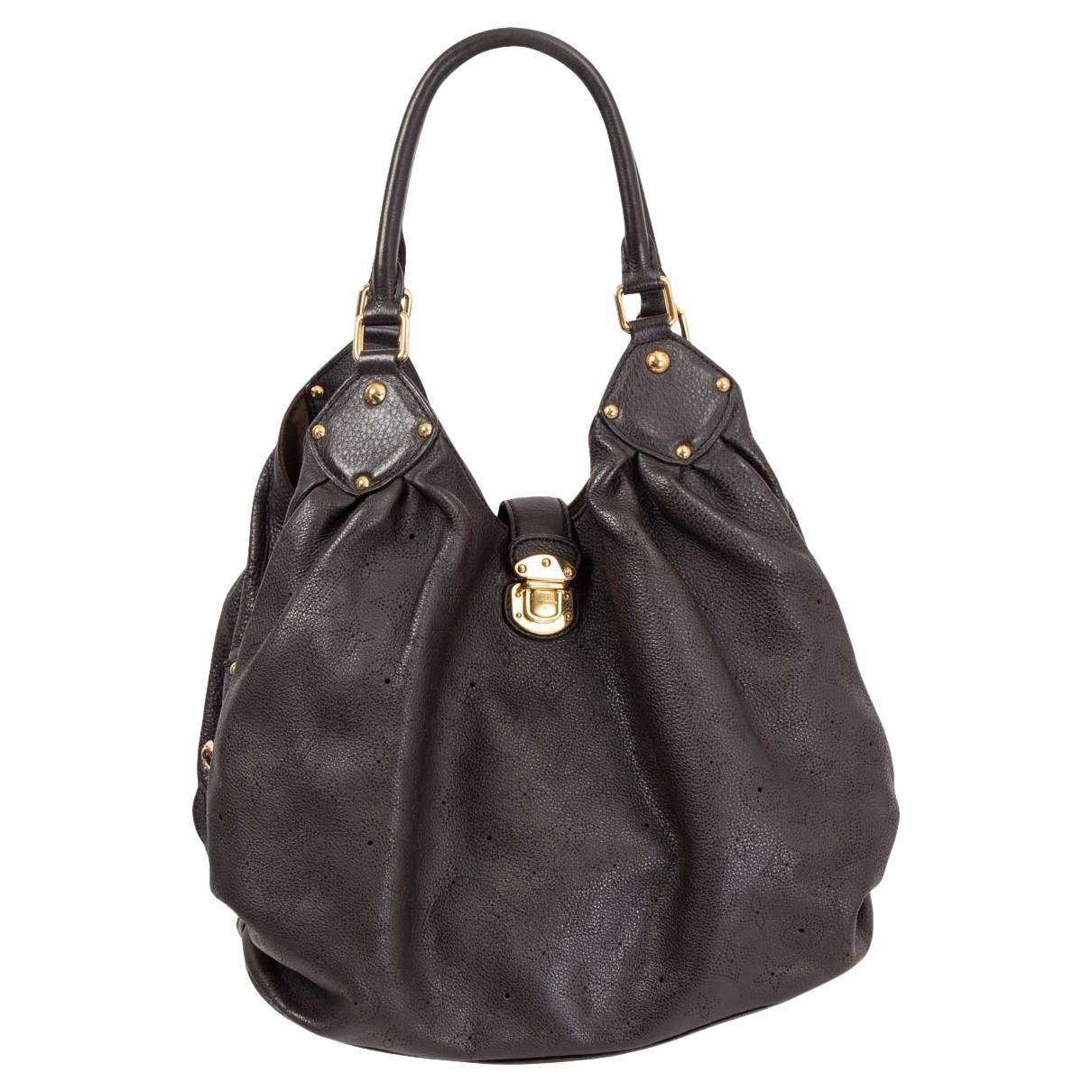LOUIS VUITTON Chocolate brown leather MONOGRAM MAHINA L Shoulder Bag For Sale