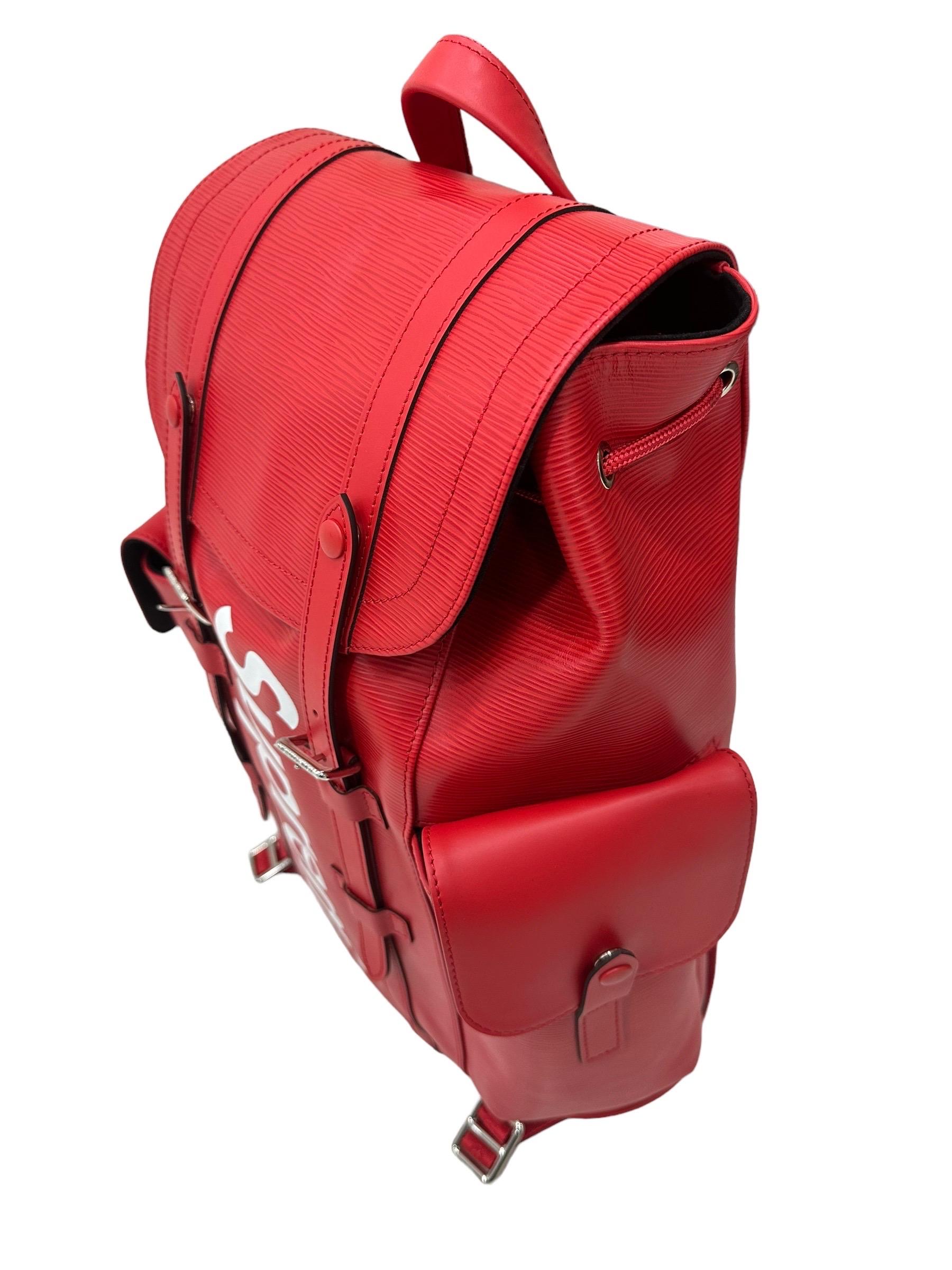 red leather supreme backpack