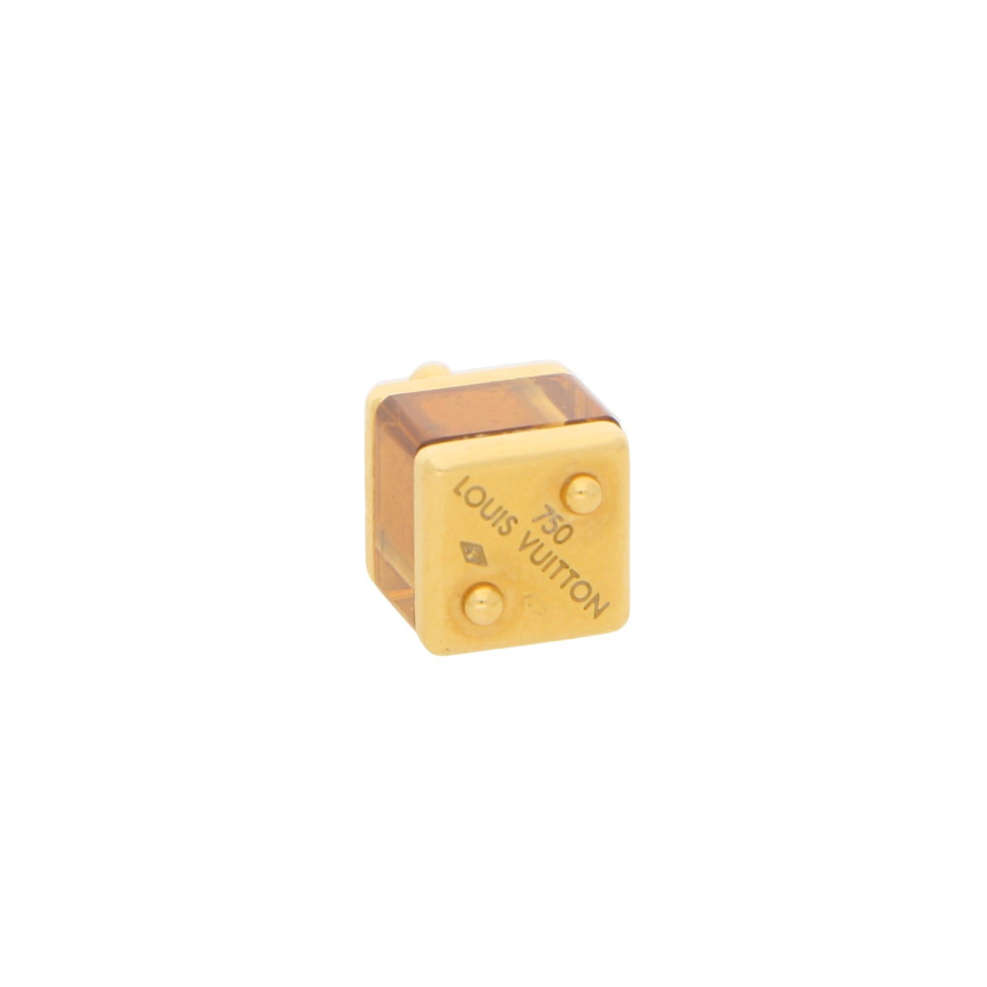 A beautiful Louis Vuitton citrine box charm set in 18k yellow gold. 

The charm is designed as a citrine cube within yellow gold borders, fitted to the top with a fancy fixed bail. 

Due to the size of the charm it could wasily be worn around the