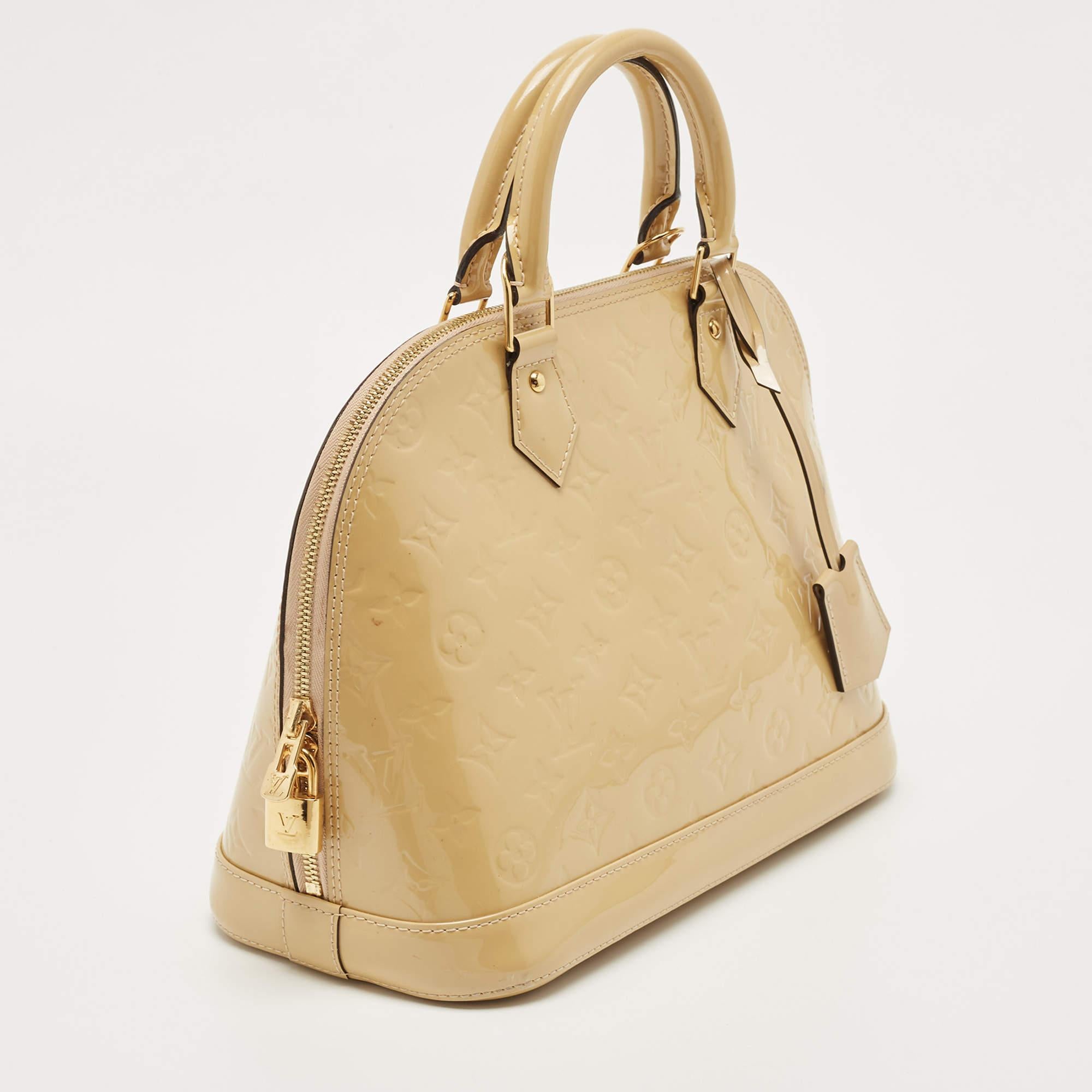 Louis Vuitton Citrine Monogram Vernis Alma PM Bag In Good Condition In Dubai, Al Qouz 2