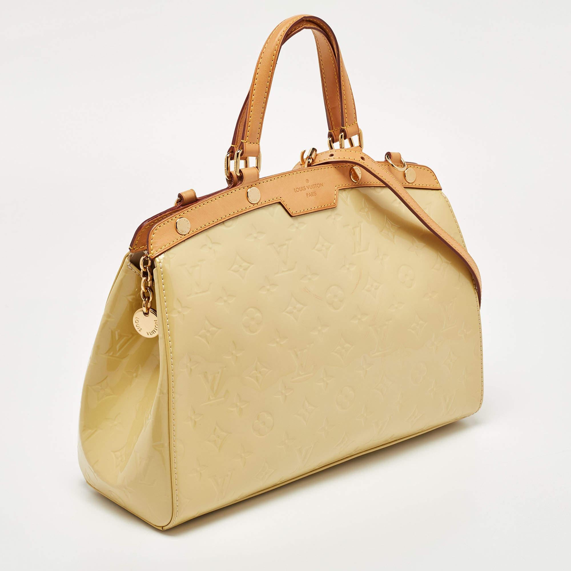 Beige Louis Vuitton Citrine Monogram Vernis Brea MM Bag For Sale