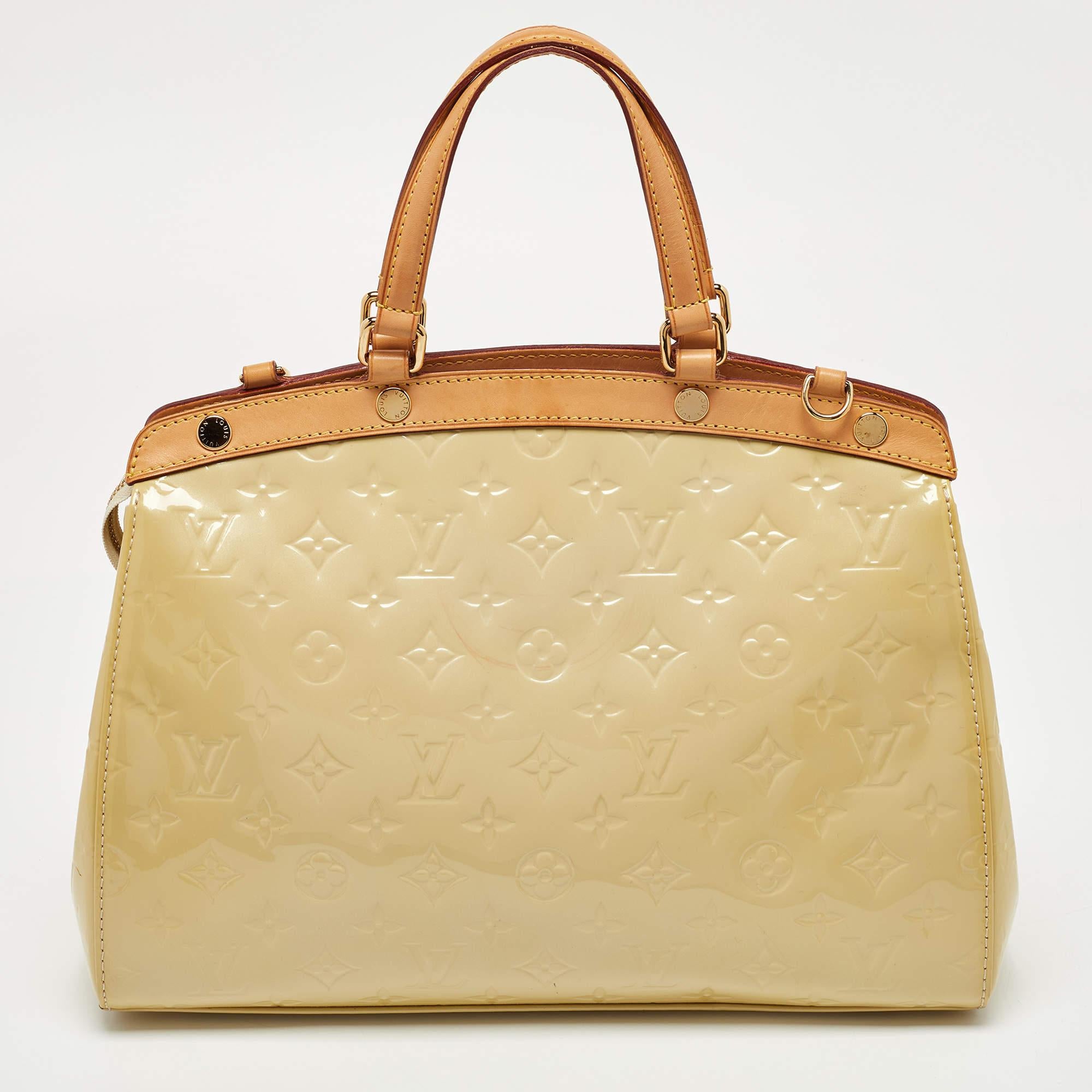 Beige Louis Vuitton Citrine Monogram Vernis Brea MM Bag For Sale