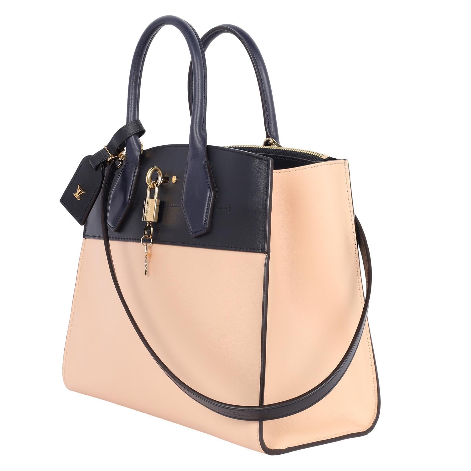 Louis Vuitton City Steamer 2way Shoulder Bag Beige Dark Blue In Excellent Condition For Sale In Salt Lake Cty, UT