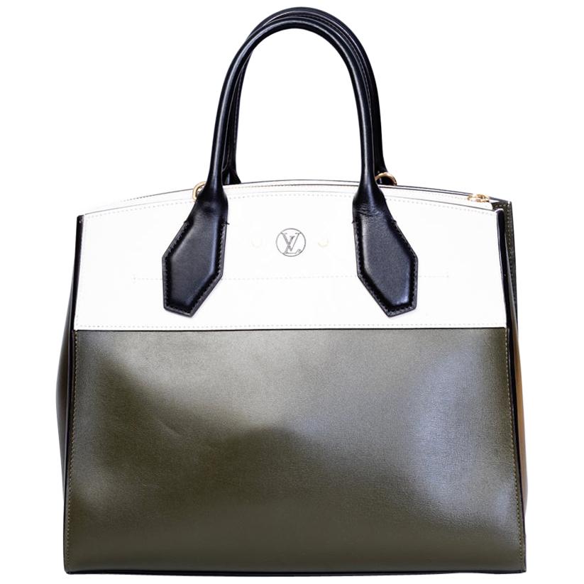 Louis Vuitton Khaki/White City Stream MM Tote Handbag