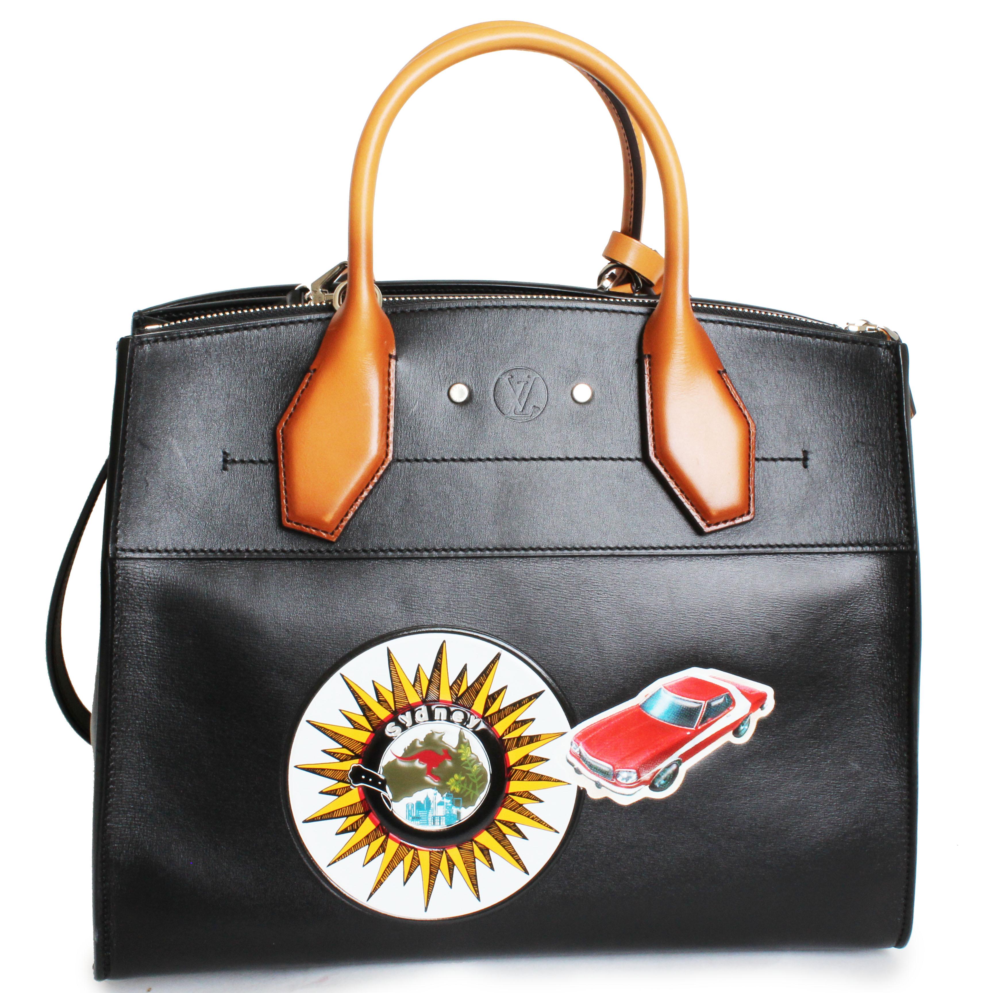 Black Louis Vuitton City Steamer Bag MM World Tour Stickers Tote F/W 2016 Prototype