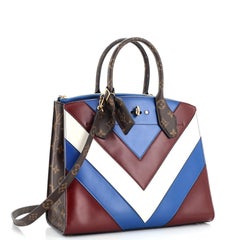 Louis Vuitton City Steamer Handbag Chevron Leather with Monogram Canvas MM