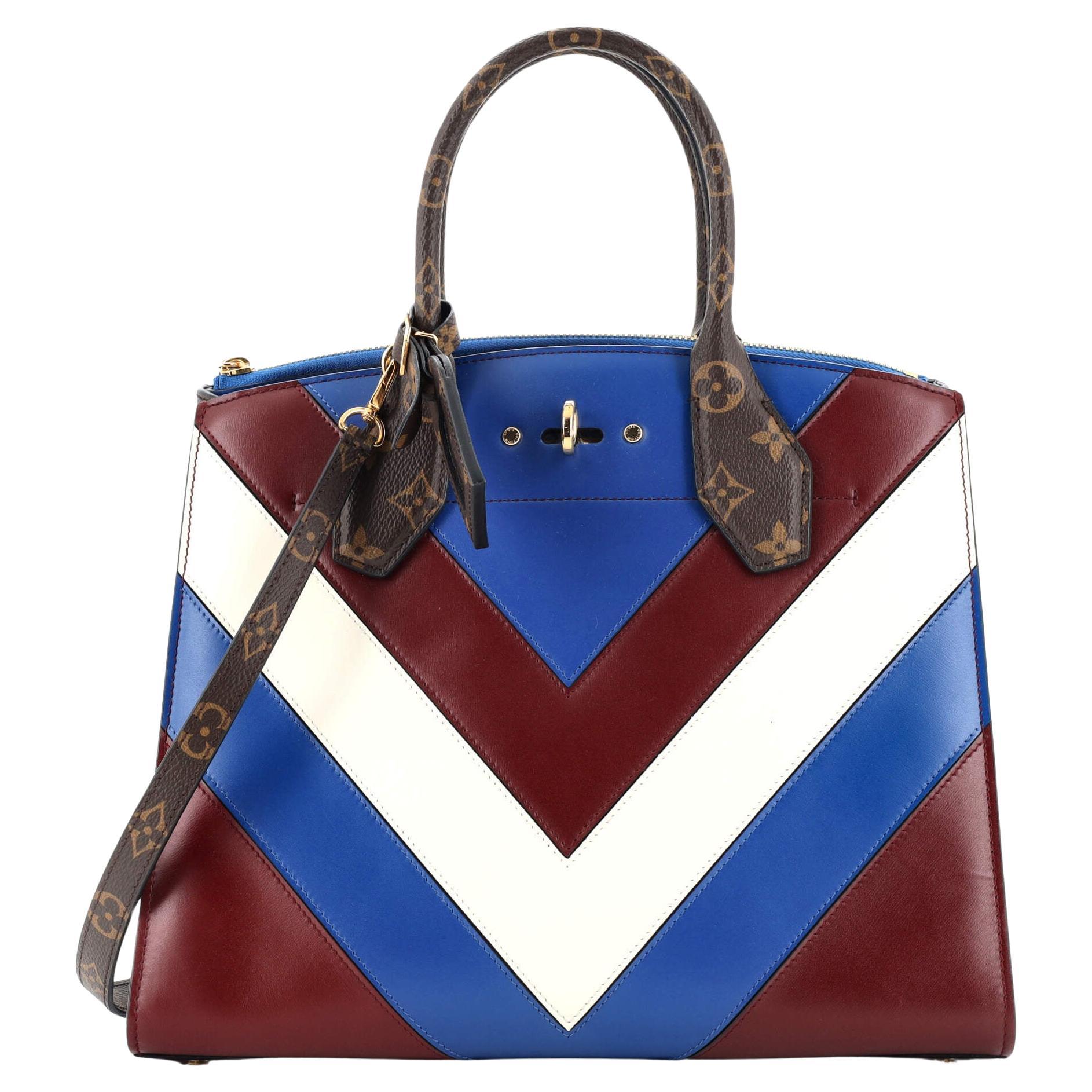 Louis Vuitton City Steamer Handbag Chevron Leather with Monogram Canvas MM For Sale