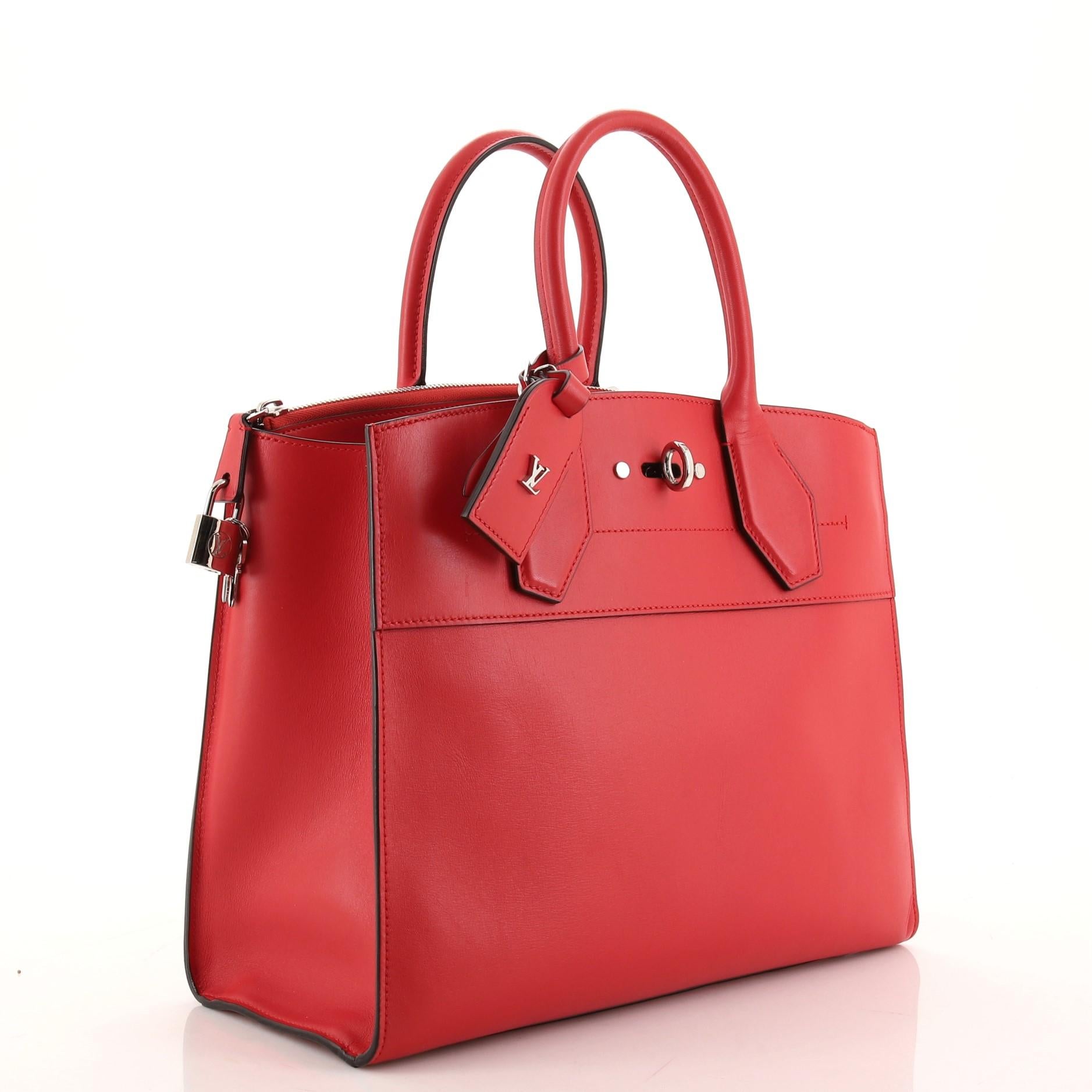 Red Louis Vuitton City Steamer Handbag Leather MM