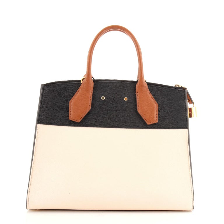 White Louis Vuitton City Steamer Handbag Leather MM For Sale