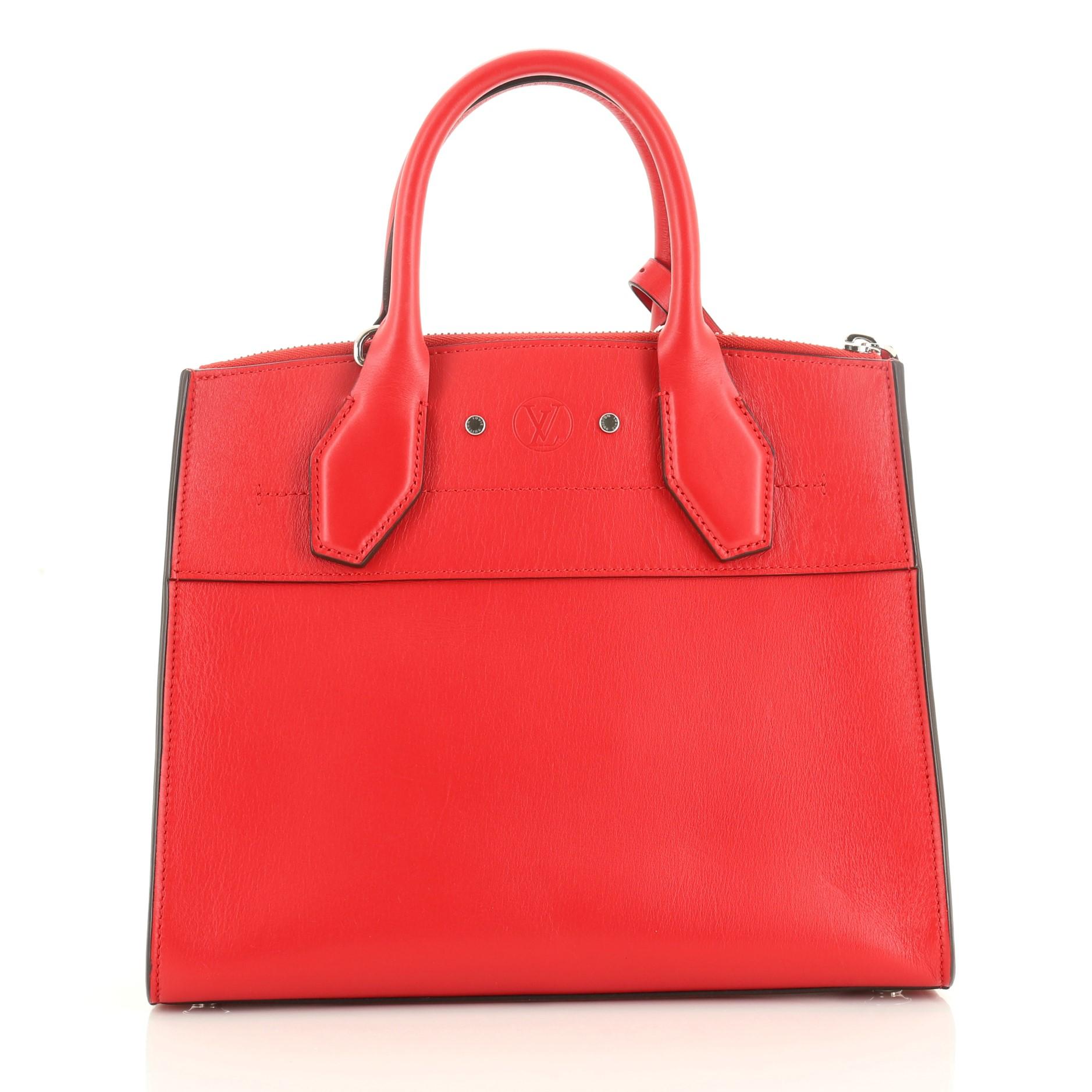 Red Louis Vuitton City Steamer Handbag Leather PM