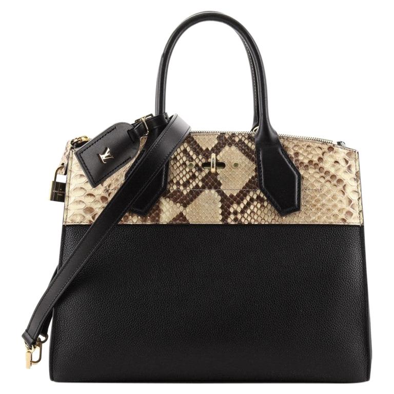 Louis Vuitton City Steamer Handbag Leather with Python MM at 1stDibs