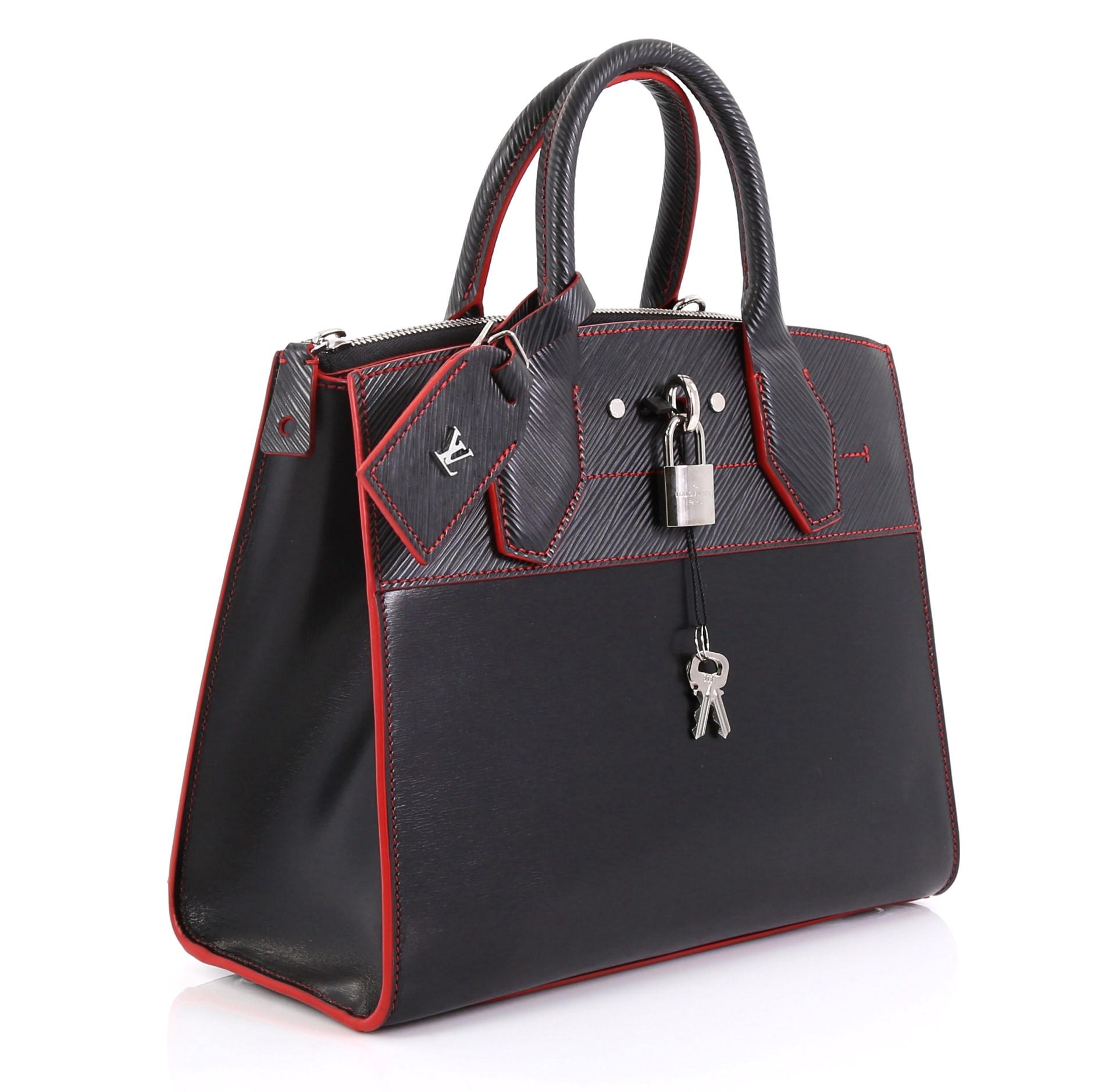 Black Louis Vuitton City Steamer Handbag Smooth Calfskin with Epi Leather PM