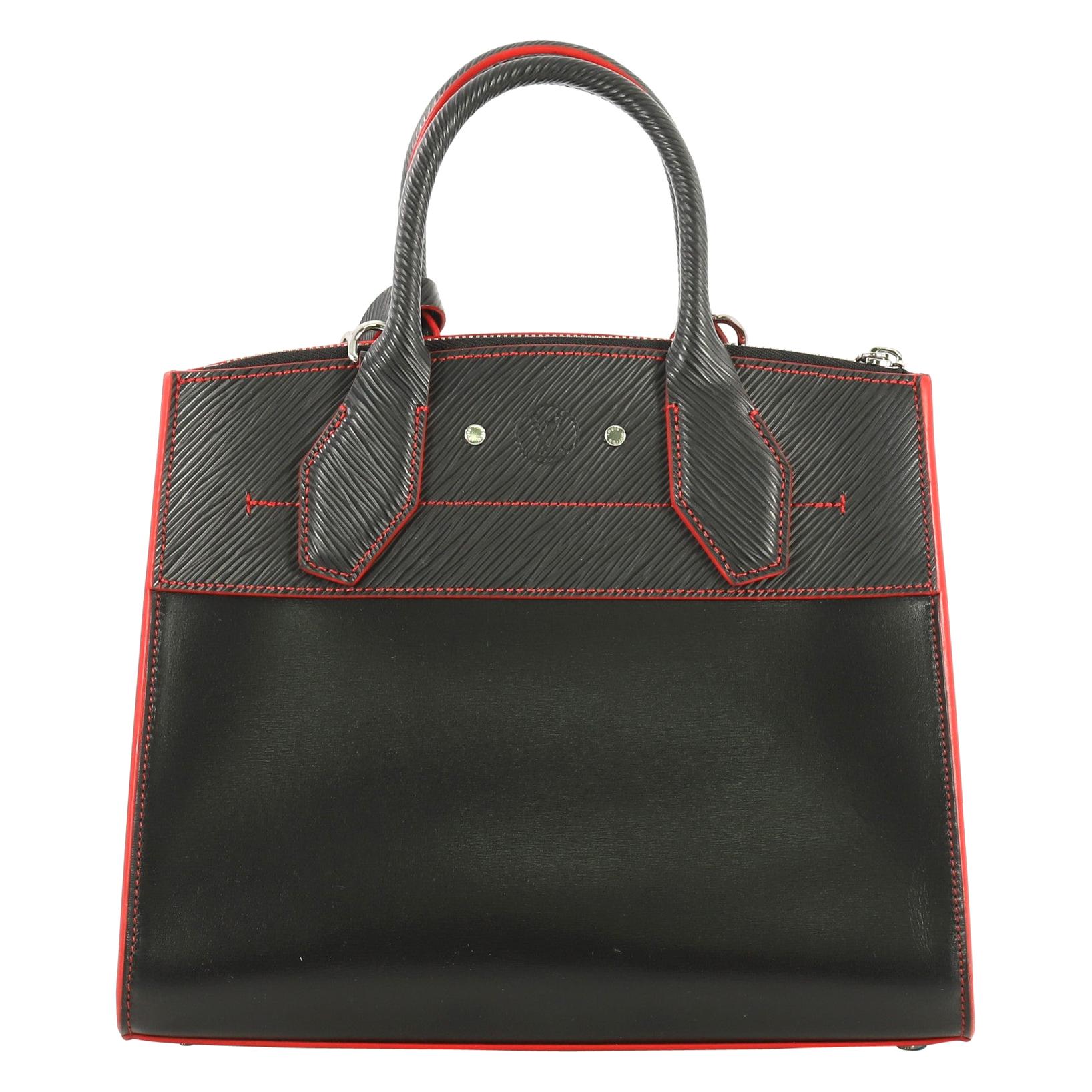 Louis Vuitton City Steamer Handbag Smooth Calfskin with Epi Leather PM