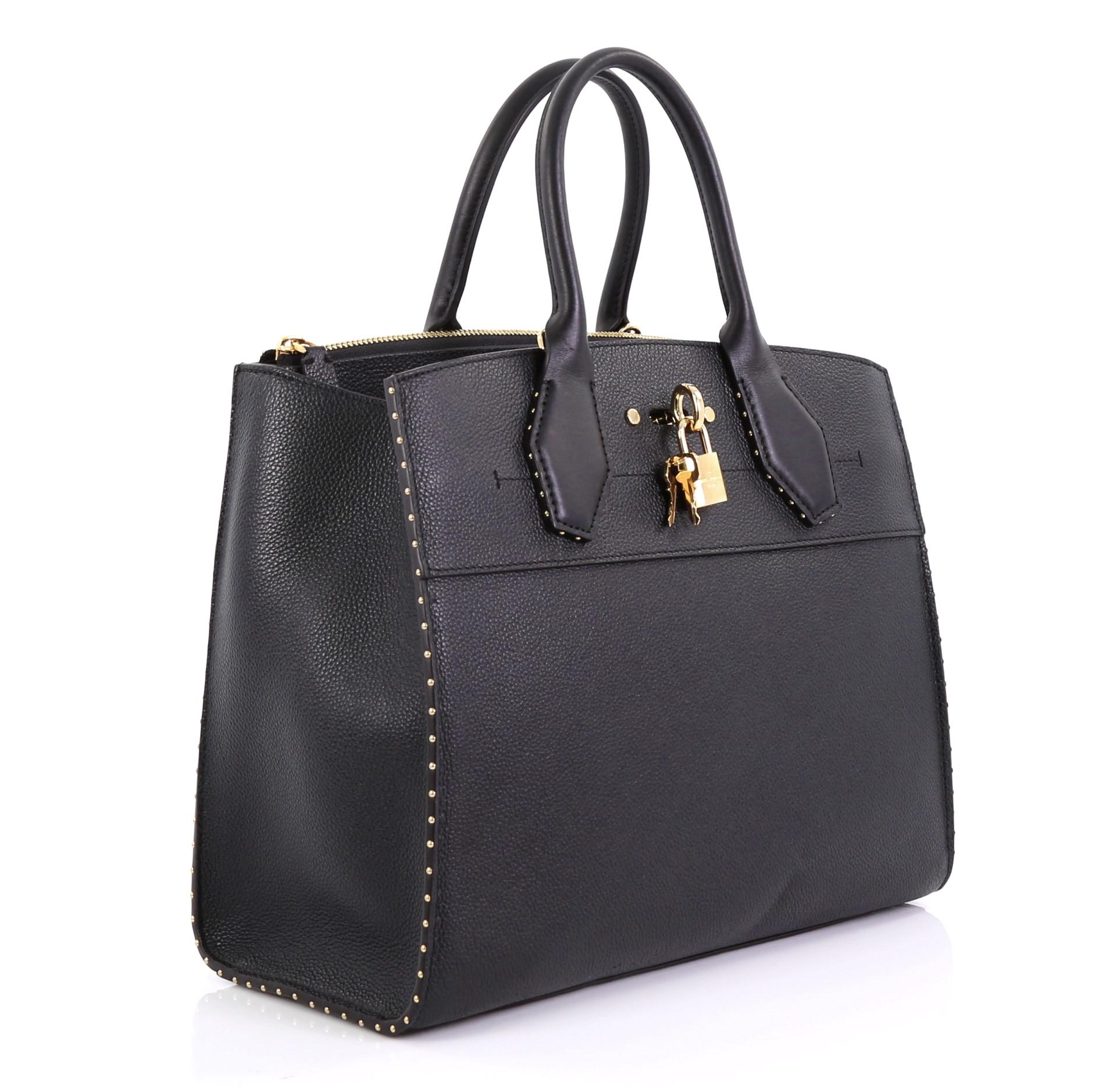 Black Louis Vuitton City Steamer Handbag Studded Leather MM