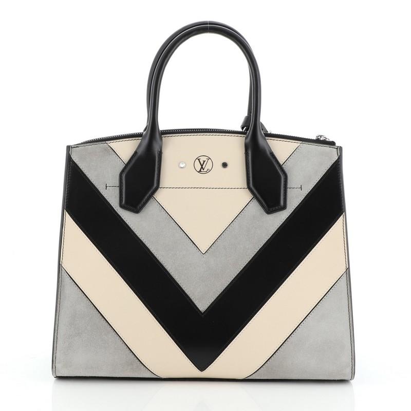 Gray Louis Vuitton City Steamer Handbag Suede And Leather Chevron MM