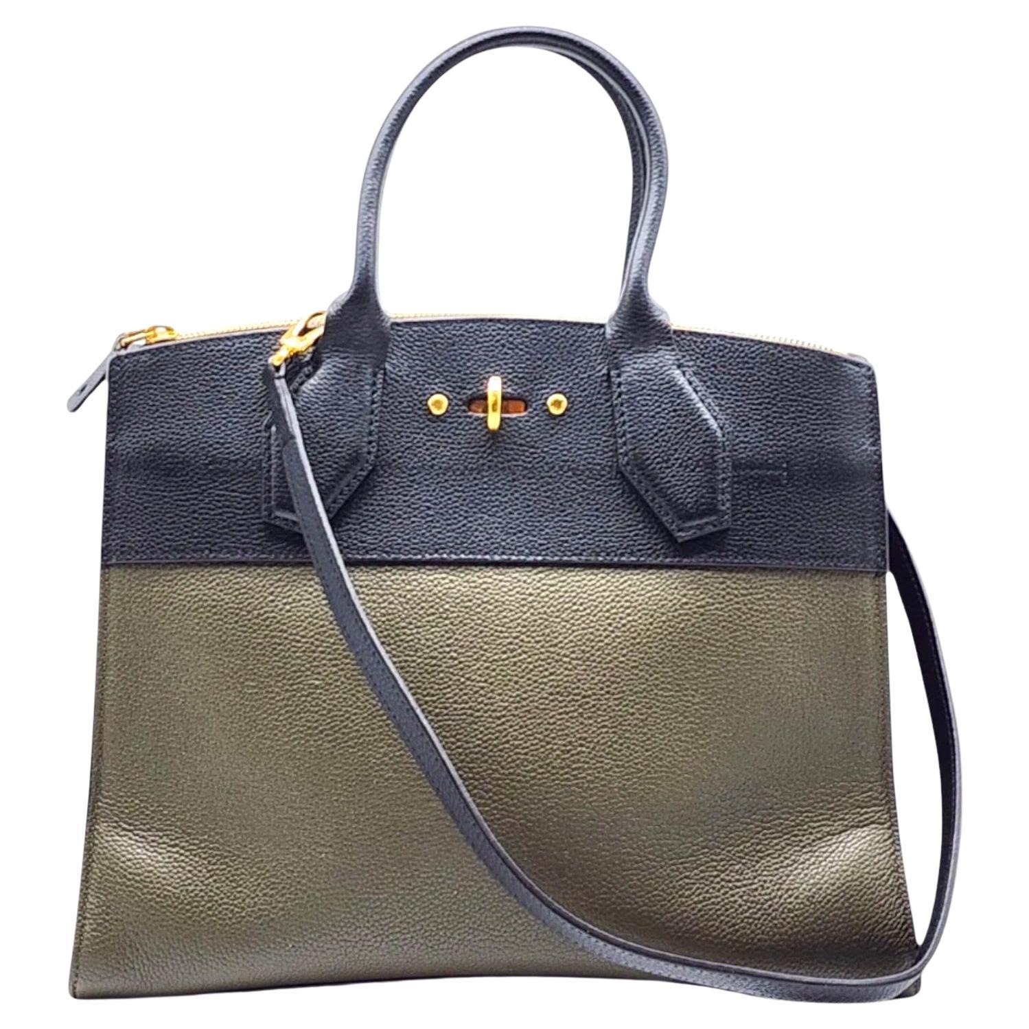 Louis Vuitton City Steamer MM 2 Way Leather Tote Bag M54312 Green Black For Sale