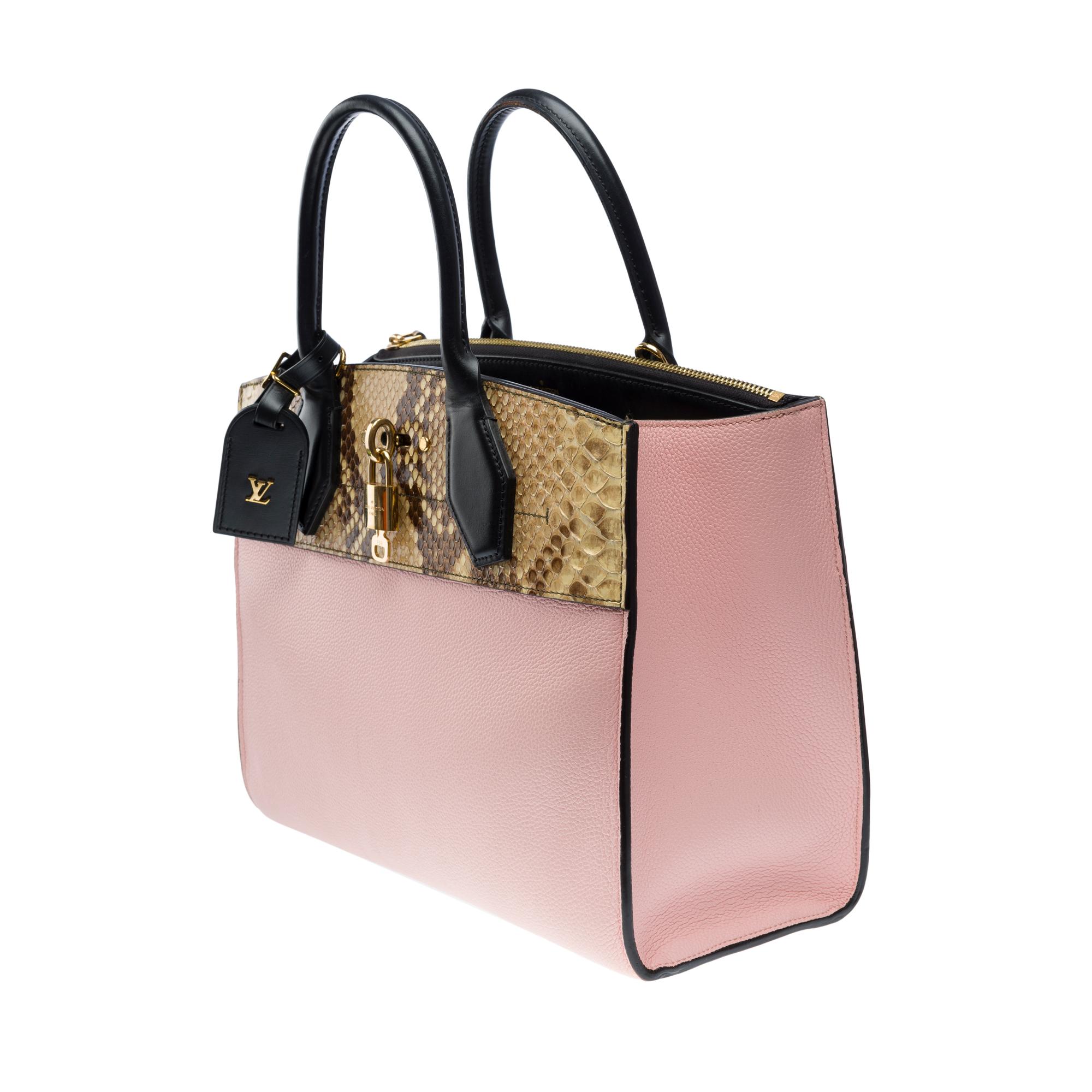 Women's Louis Vuitton City Steamer MM handbag strap in pink leather and Python, GHW For Sale