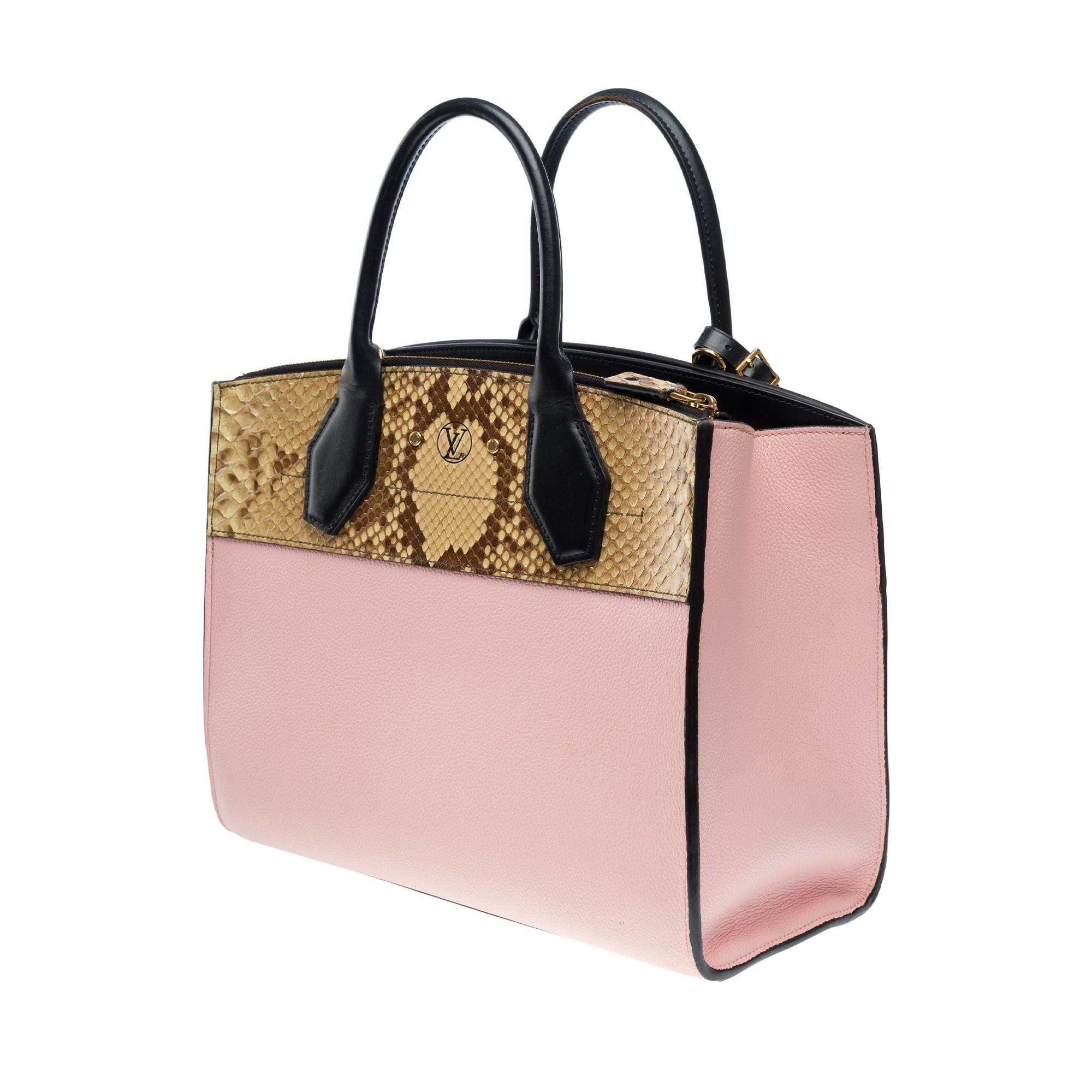 Louis Vuitton City Steamer MM handbag strap in pink leather and Python, GHW For Sale 1