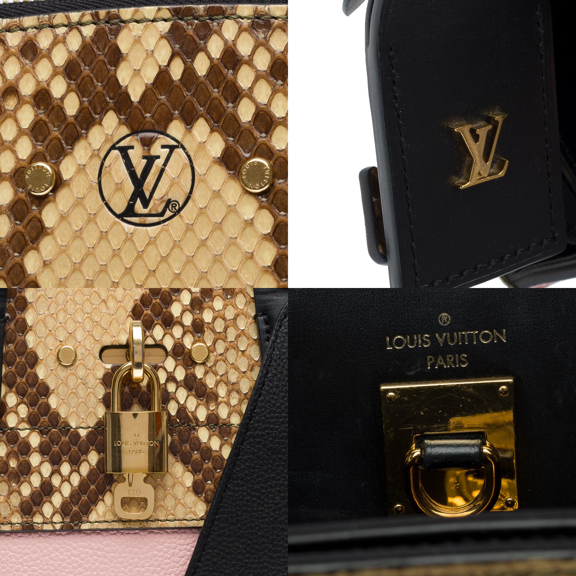 Louis Vuitton City Steamer MM handbag strap in pink leather and Python, GHW For Sale 2
