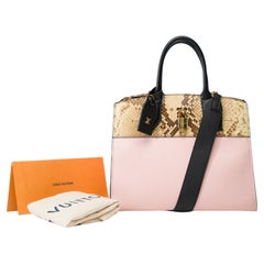 Louis Vuitton City Steamer MM handbag strap in pink leather and Python, GHW