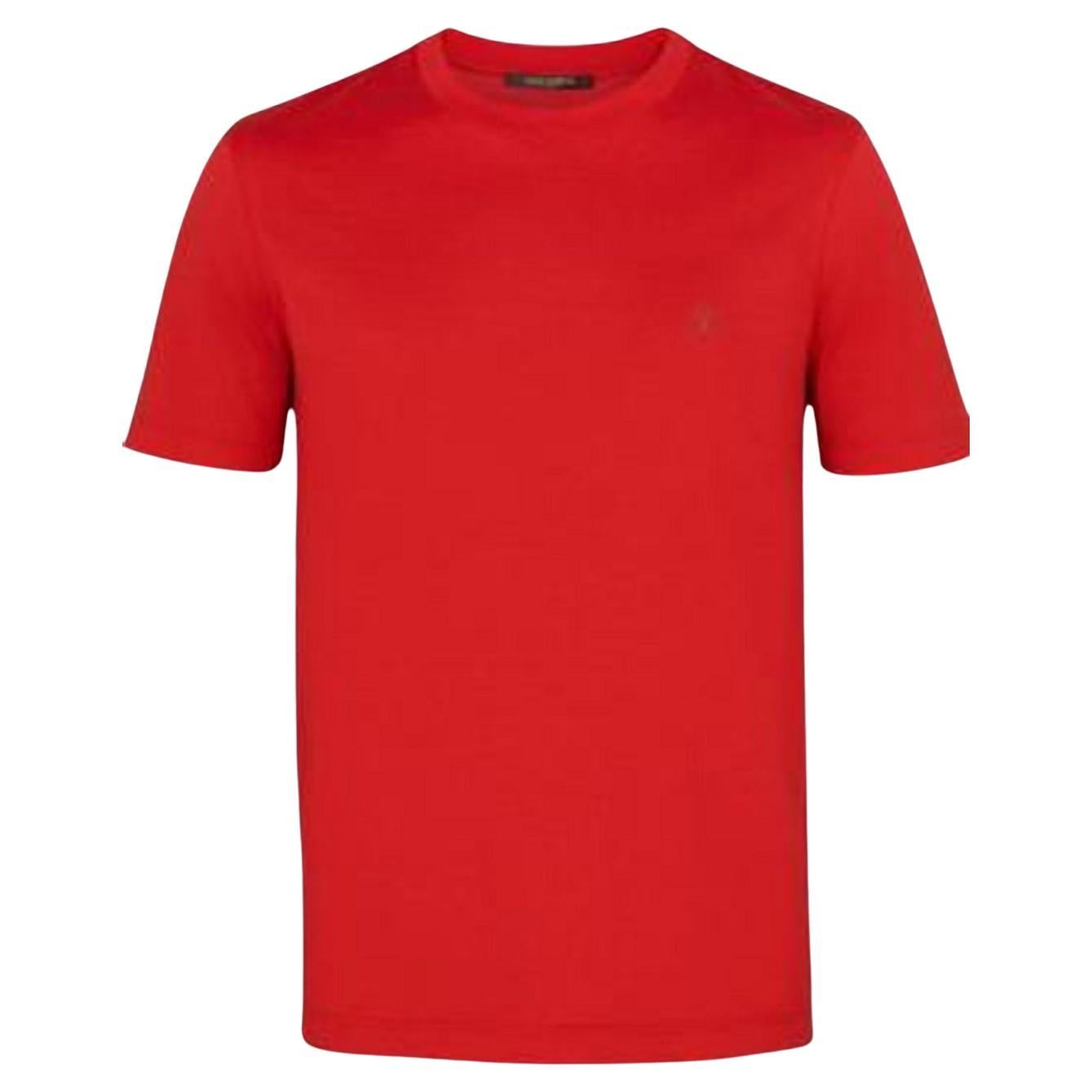 Louis Vuitton Classic Embroidered Logo Red Cotton T-Shirt For Sale