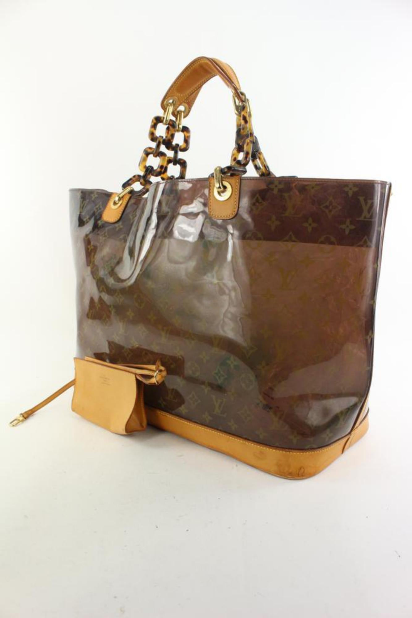 Louis Vuitton Clear Monogram Cabas Ambre GM Neo Chain Tote Bag with Pouch 4L411V In Good Condition In Dix hills, NY