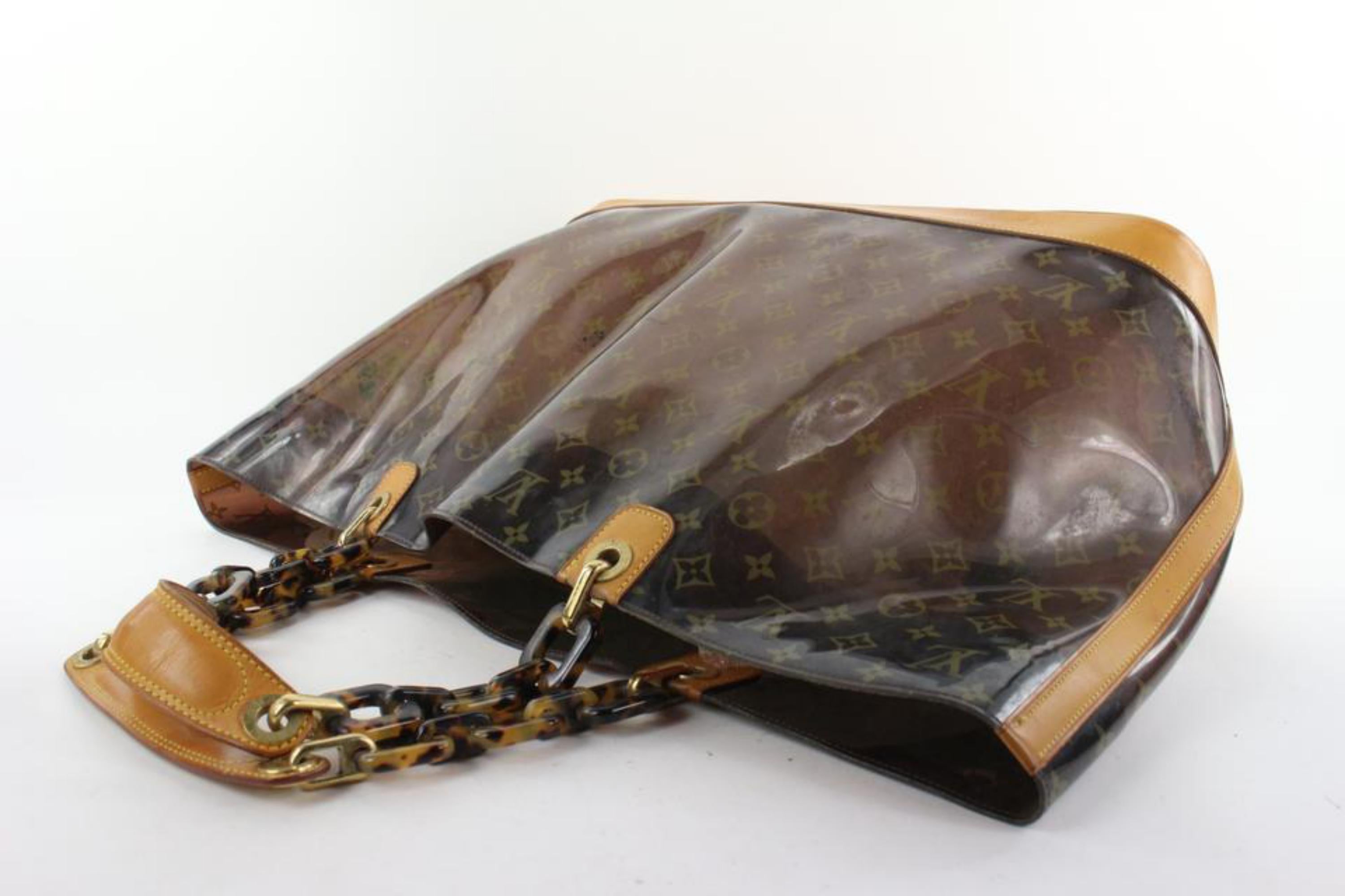 Women's Louis Vuitton Clear Monogram Cabas Ambre GM Neo Chain Tote Bag with Pouch 4L411V