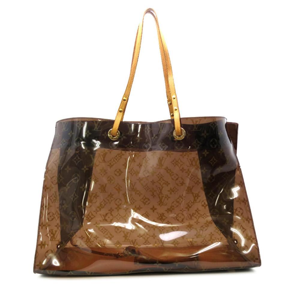 Louis Vuitton Clear Monogram Sac Cabas Cruise Ambre GM Tote Bag with Pouch In Good Condition For Sale In Dix hills, NY