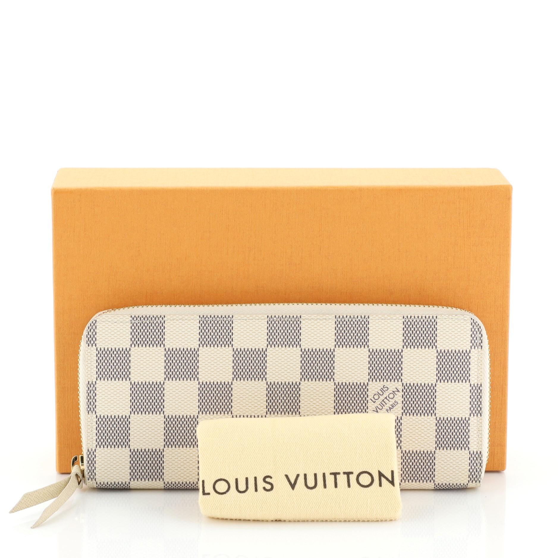 This Louis Vuitton Clemence Wallet Damier is an everyday piece with damier pattern introduced in 1888, from the French word which literally translates to Checker Board. Crafted from damier azur coated canvas, it features gold-tone hardware. Its