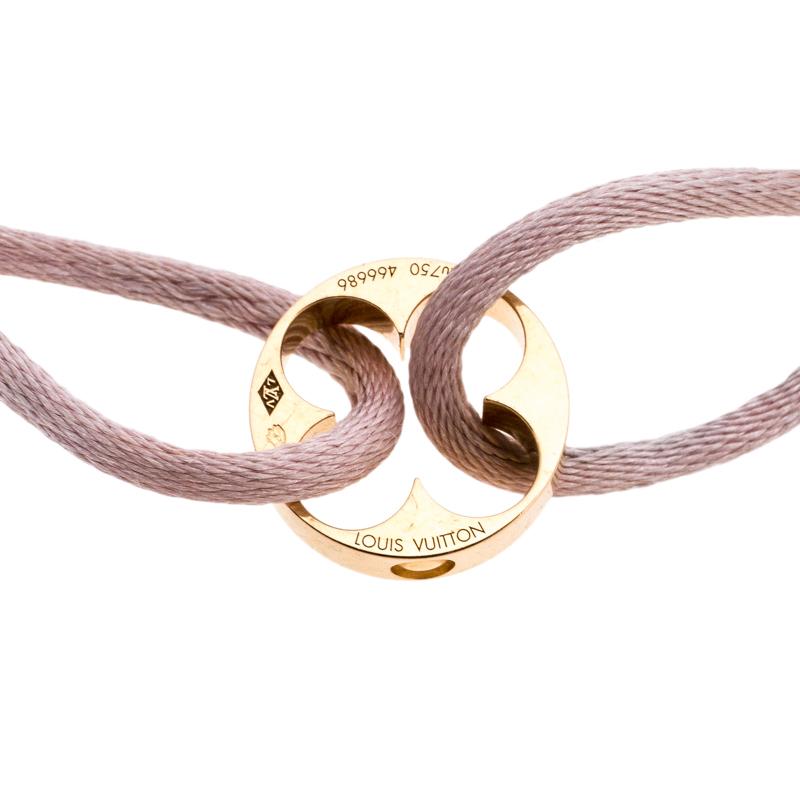 Louis Vuitton Clous 18k Yellow Gold Pink Cord Adjustable Bracelet In Good Condition In Dubai, Al Qouz 2