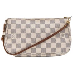 LOUIS VUITTON Clutch in Azur Checkered Canvas and Natural Cow Leather