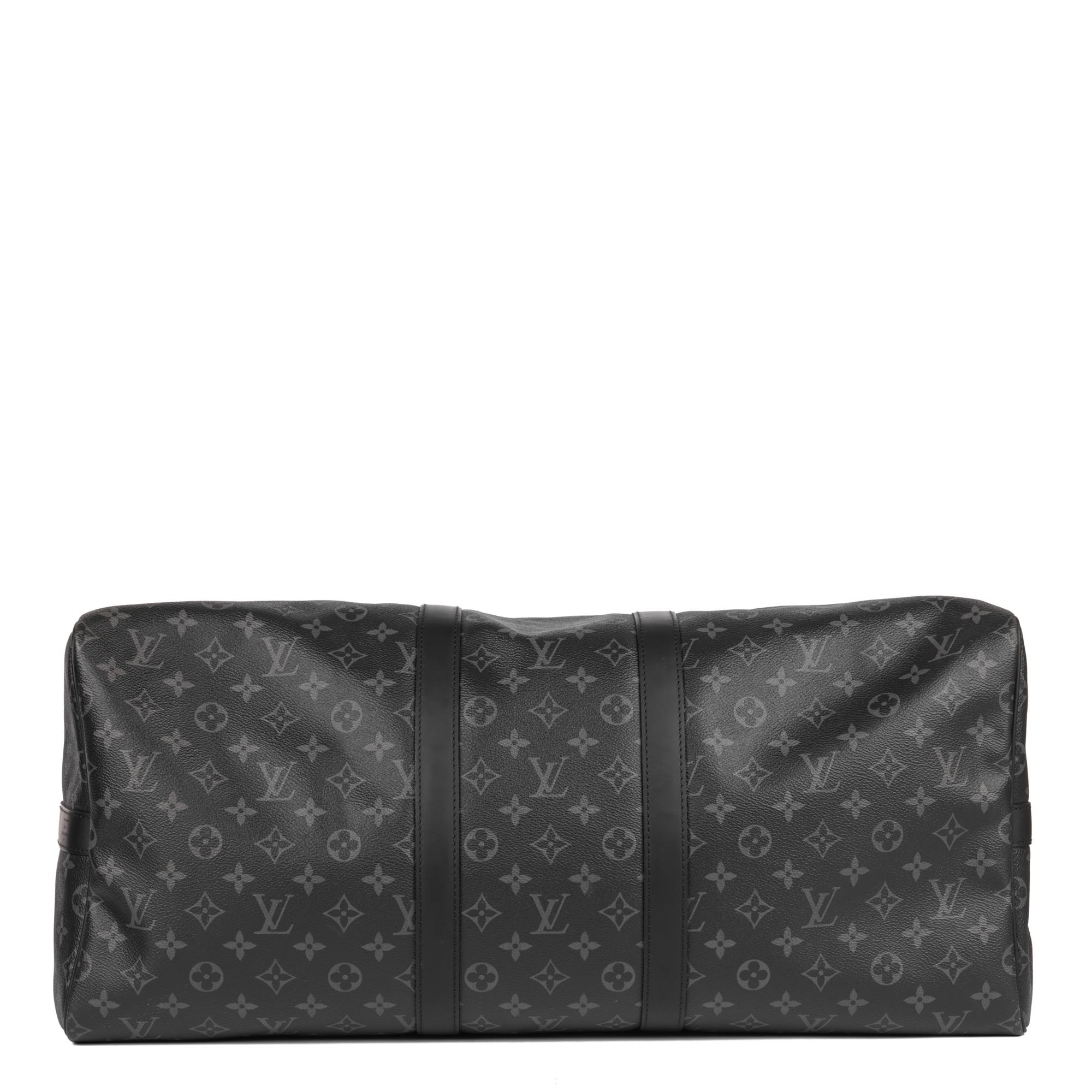 Louis Vuitton Coated Canvas & Black Calfskin Leather Keepall 55cm Bandoulière 2