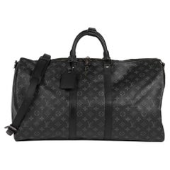 Louis Vuitton Coated Canvas & Black Calfskin Leather Keepall 55cm Bandoulière