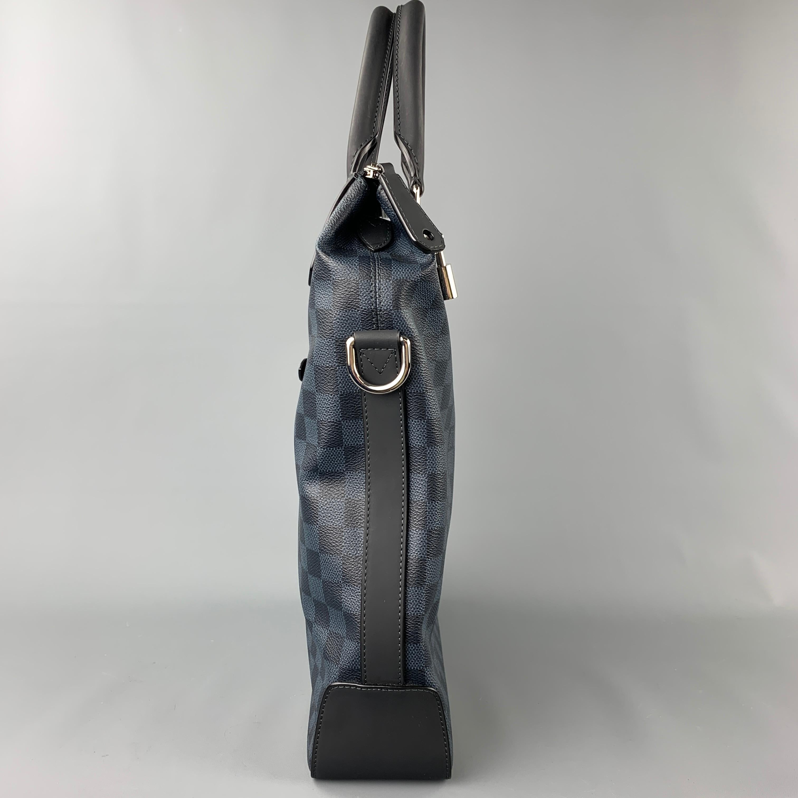 LOUIS VUITTON Cobalt & Black Damier Leather Trim Canvas Greenwich Tote Bag 1