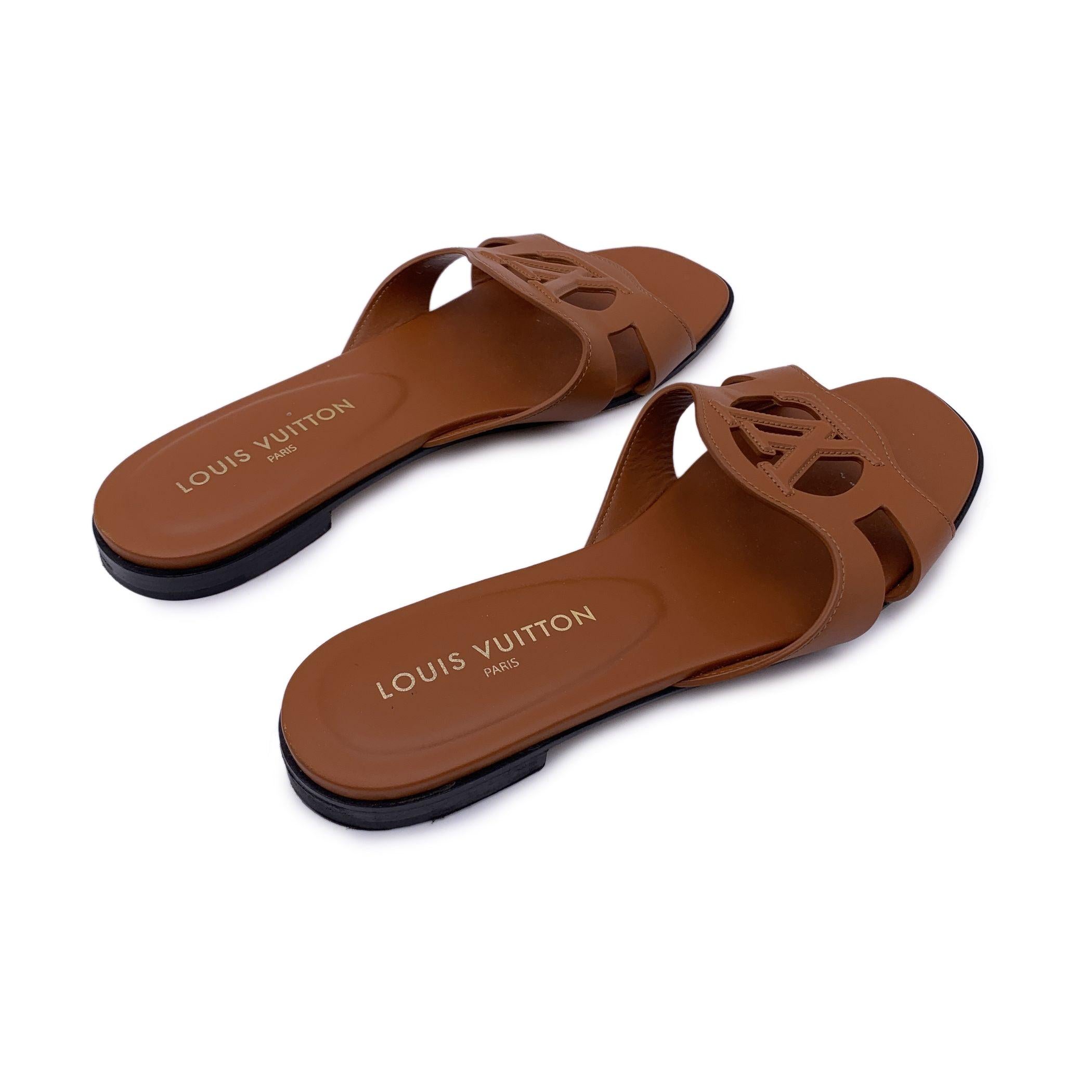 Louis Vuitton Cognac Leather Isola Flat Slide Sandals Slip On Shoes 41 In Excellent Condition In Rome, Rome