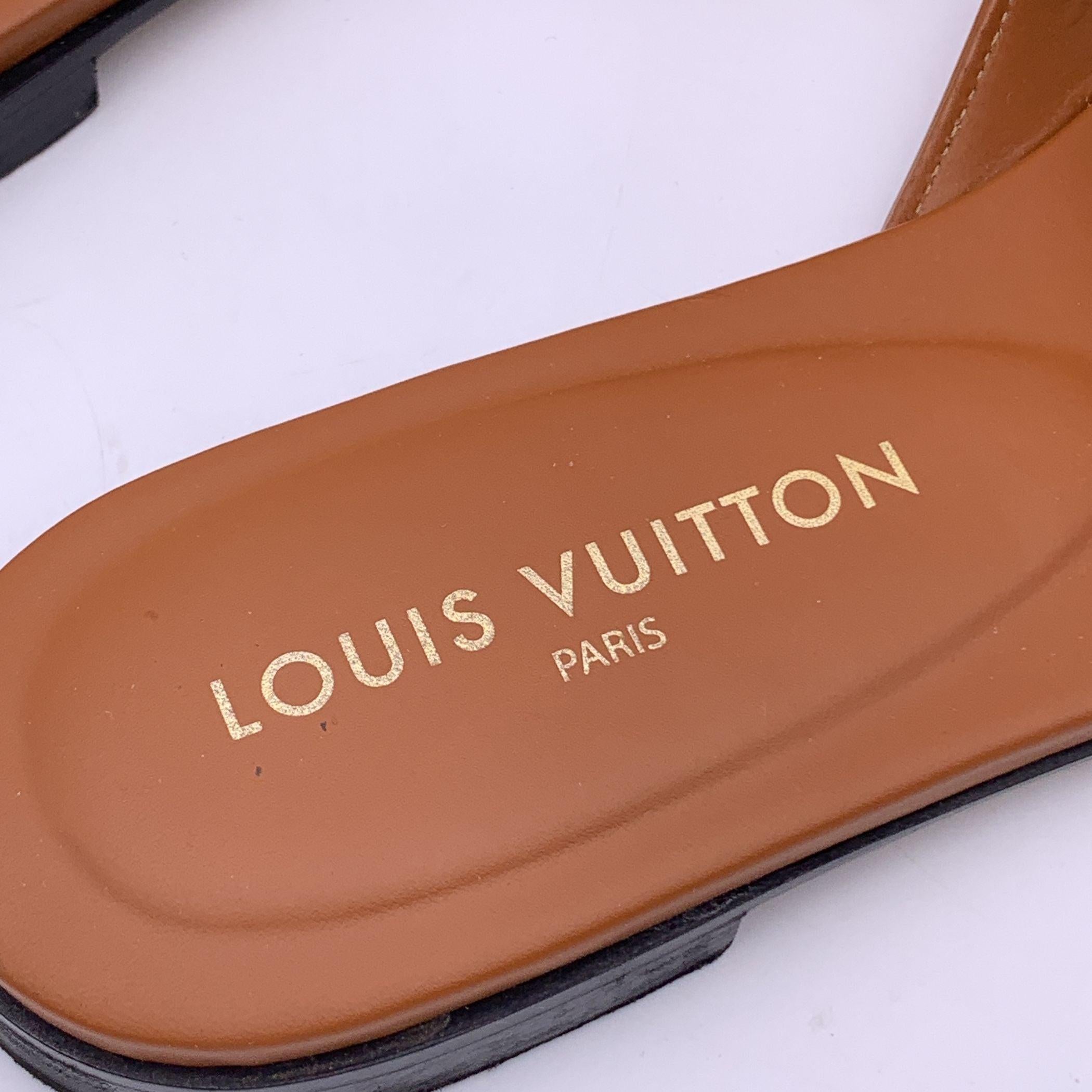 Women's Louis Vuitton Cognac Leather Isola Flat Slide Sandals Slip On Shoes 41