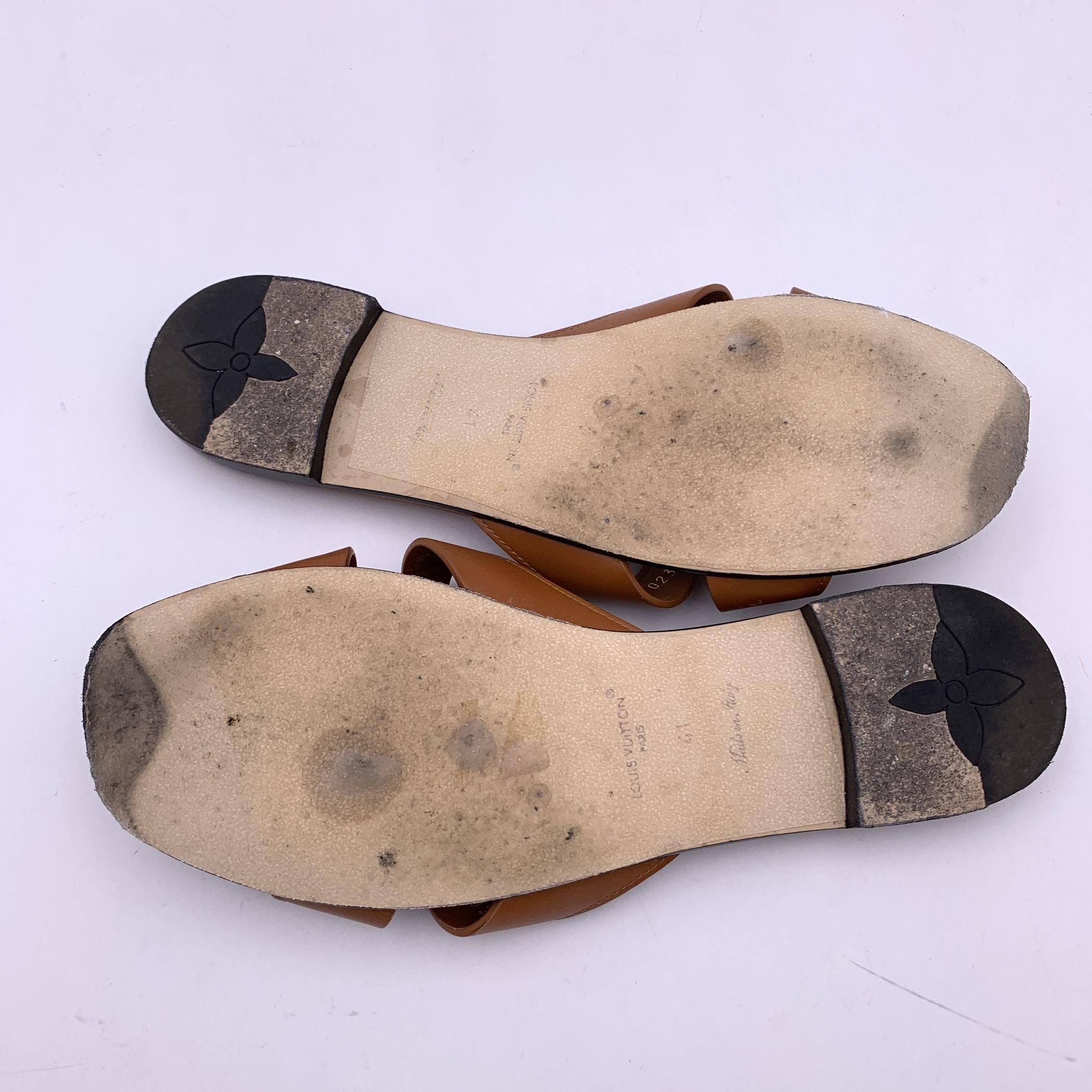 Louis Vuitton Cognac Leather Isola Flat Slide Sandals Slip On Shoes 41 2
