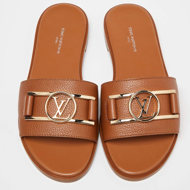 Louis Vuitton Cognac Leather Lock It Flat Sandals Size 36 at  display picture 2