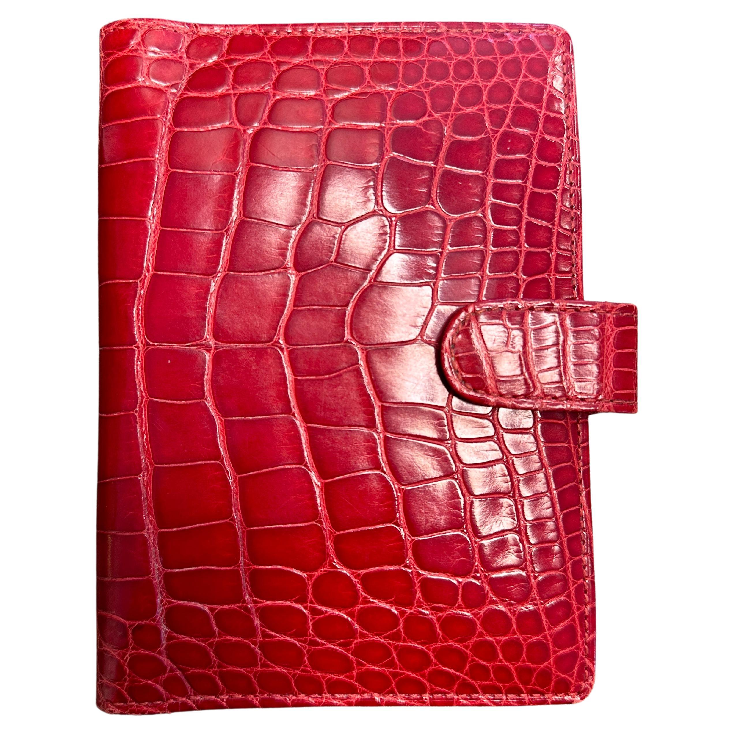 Louis Vuitton Sammlerstück Seltener Agenda Kalender Etui Rot Krokodil Leder