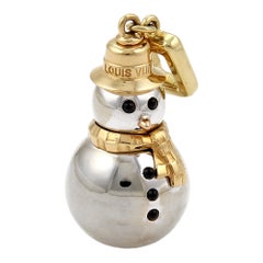 Louis Vuitton Collectable Snowman Onyx 18k Two Tone Gold Charm Pendant