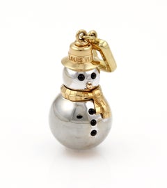 Vintage Louis Vuitton Collectable Snowman Onyx 18k Two Tone Gold Charm Pendant