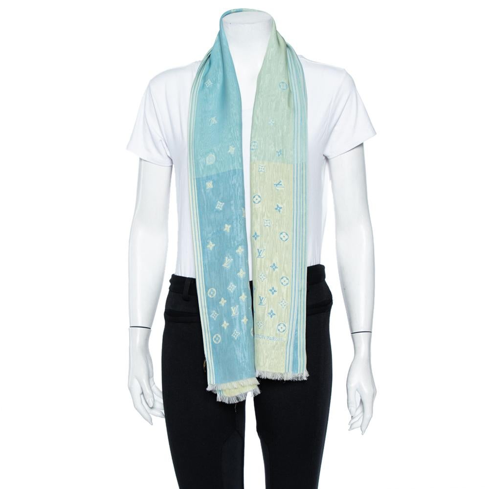 From the house of Louis Vuitton, this beautiful scarf is a perfect addition to your wardrobe and will add a touch of elegance to any outfit you wear it with. Look chic every time you step out in style with this monogram silk scarf.

