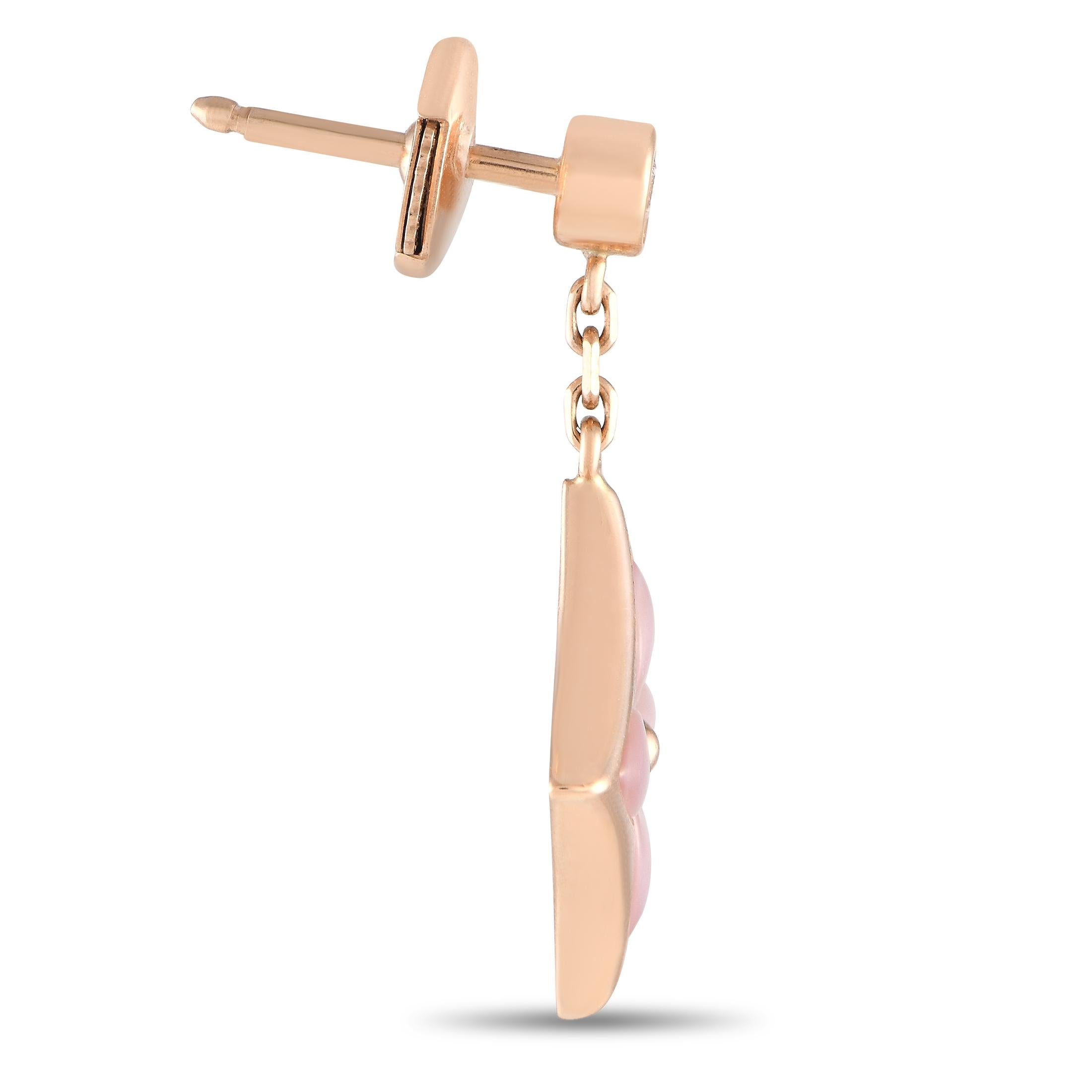 Like all pieces from the Louis Vuitton Color Blossom collection, these earrings feature the iconic Monogram flowers created in 1896 by Georges-Louis Vuitton. Radiant 18K Rose Gold beautifully highlights the soft pink Mother of Pearl stones at the