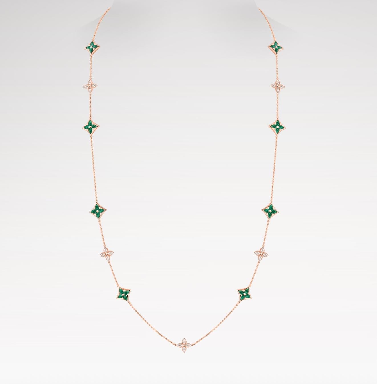 Contemporaneo Louis Vuitton, Collana lunga con fiori di malachite e diamanti in vendita