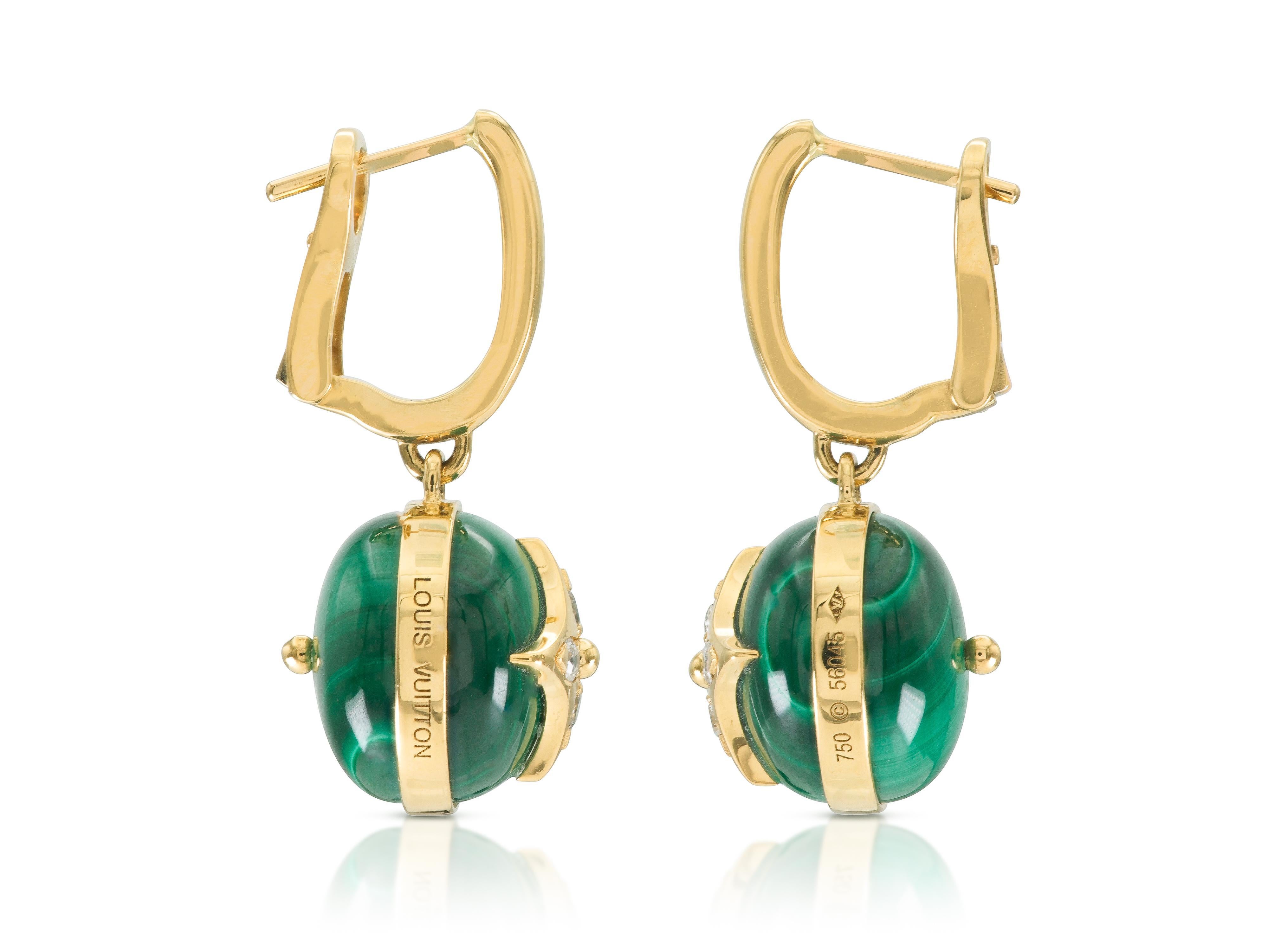 Pendientes colgantes de malaquita Louis Vuitton Color Blossom Corte redondo en venta