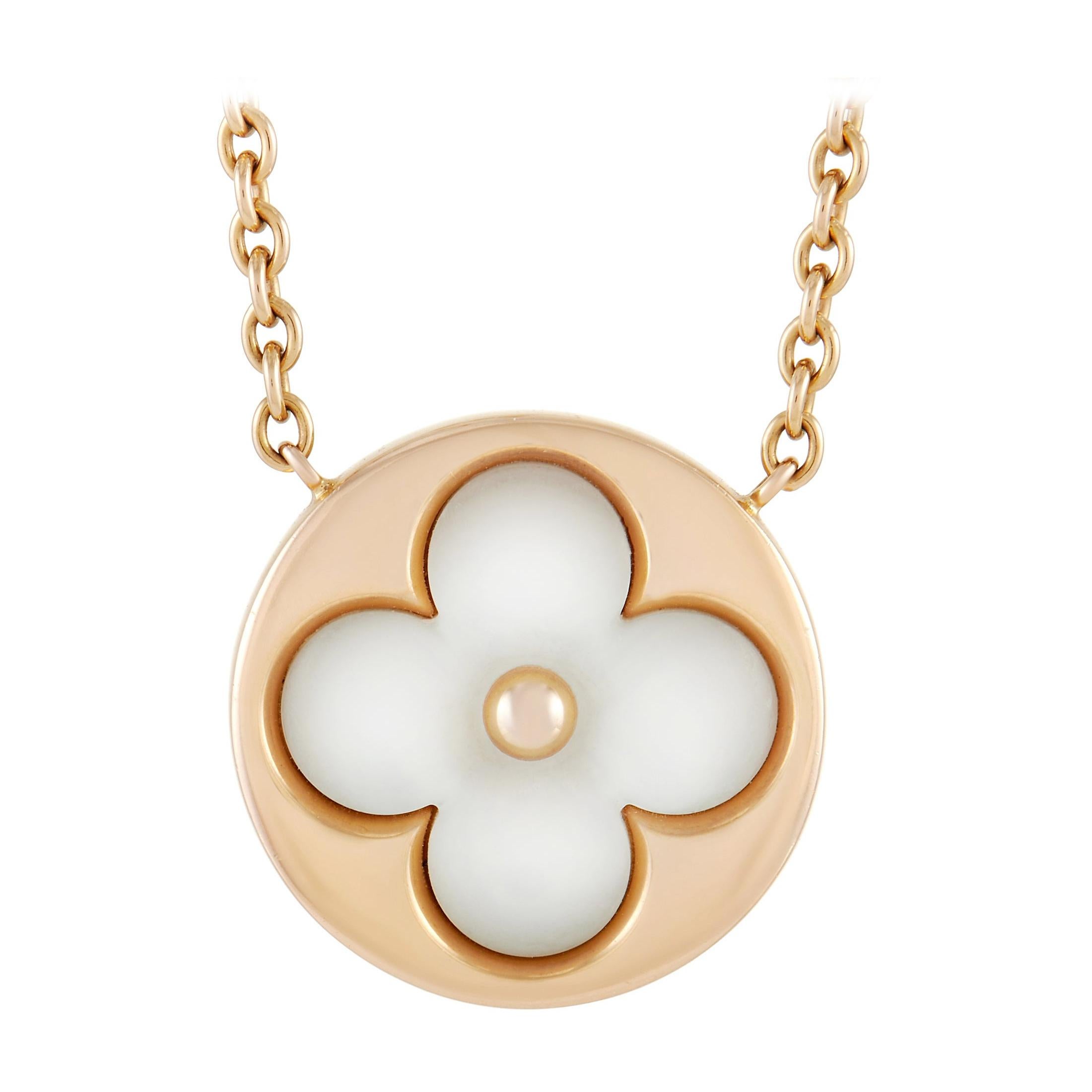 Color Blossom Lariat Necklace, Pink Gold, White Mother-of-pearl